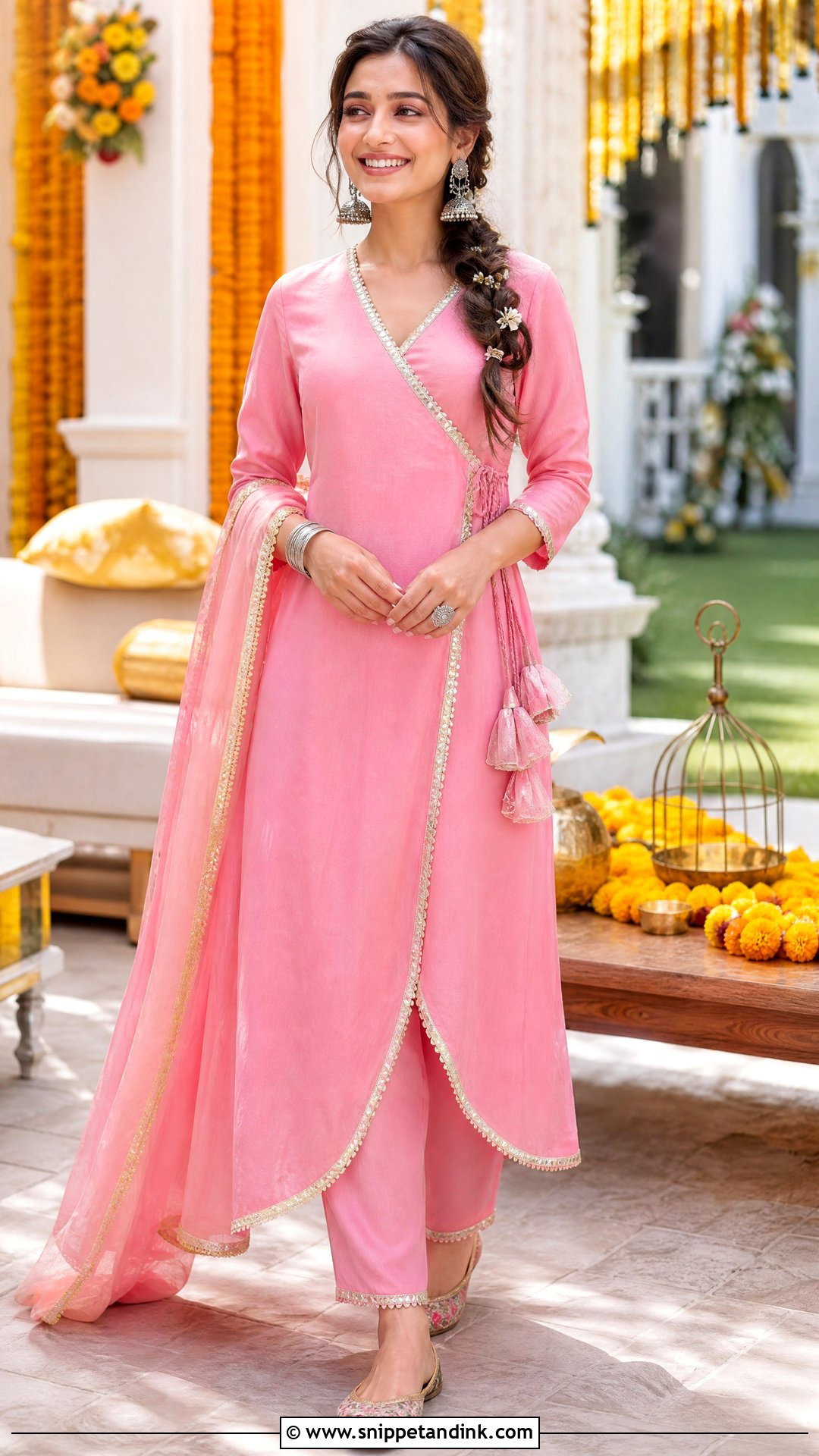 Pink Angrakha Kurta And Pants For Haldi - Snippet and Ink - 20 Pink Haldi Outfit Ideas