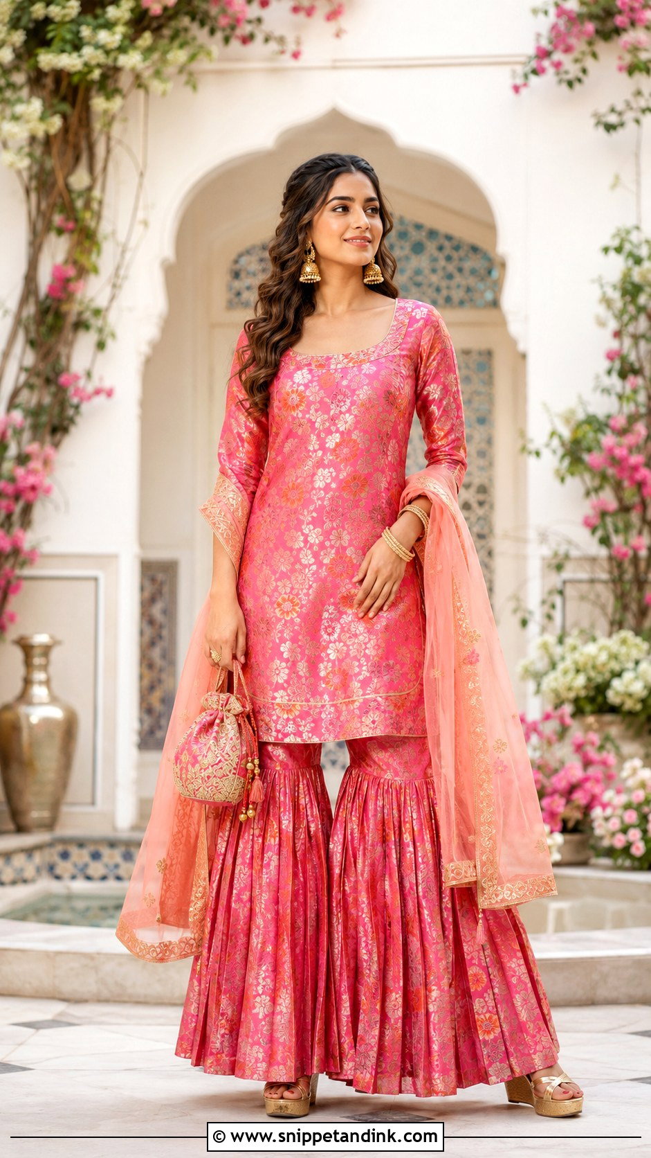 Pink Banaras Silk Sharara Set - Snippet and Ink - 20 Banaras Sharara Designs