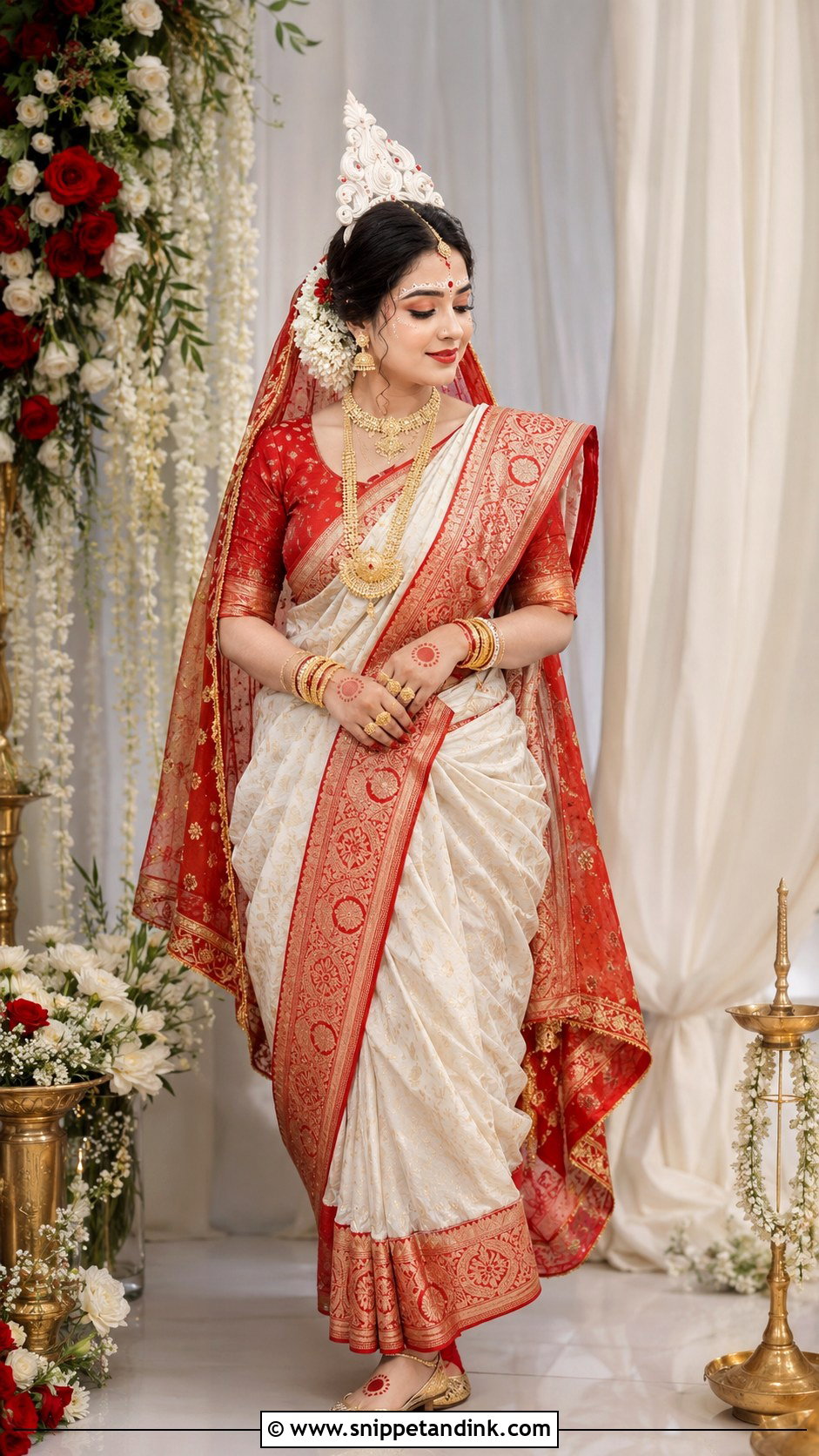 Pink Banarasi Bengali Bridal Look - Snippet and Ink - 20 Bengali Bride Wedding Look Ideas