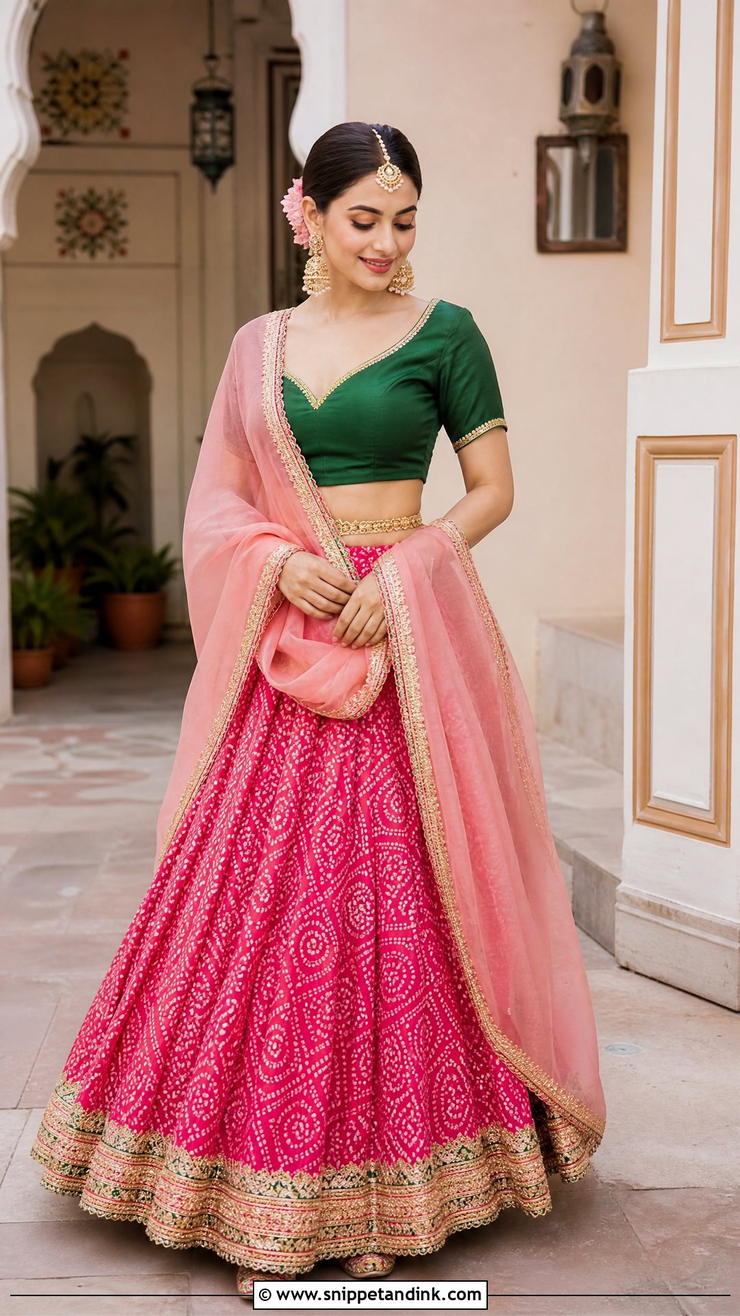 Pink Bandhani Mehendi Lehenga - Snippet and Ink - 20 Pink Mehendi Outfit Ideas