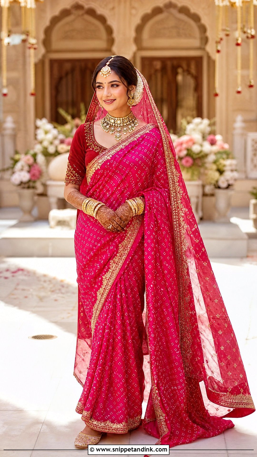Pink Bandhani Saree Vaidik Marriage Dress - Snippet and Ink - 20 Vaidik Marriage Dress Ideas