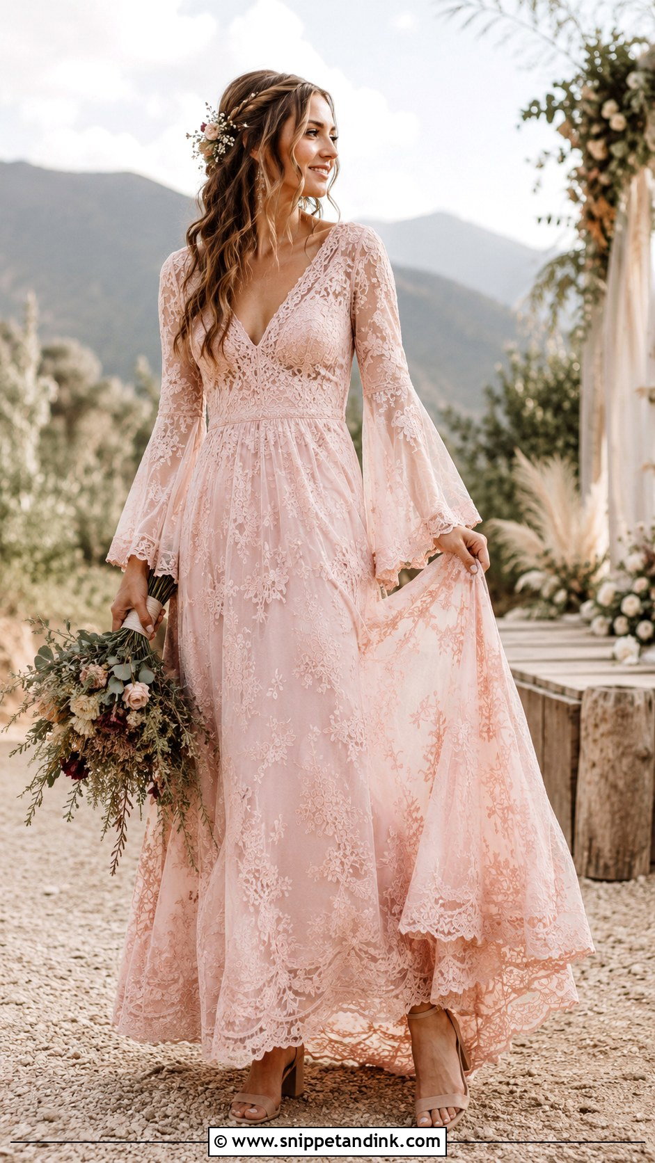 Pink Boho Wedding Dress - Snippet and Ink - 25 Pink Wedding Dresses
