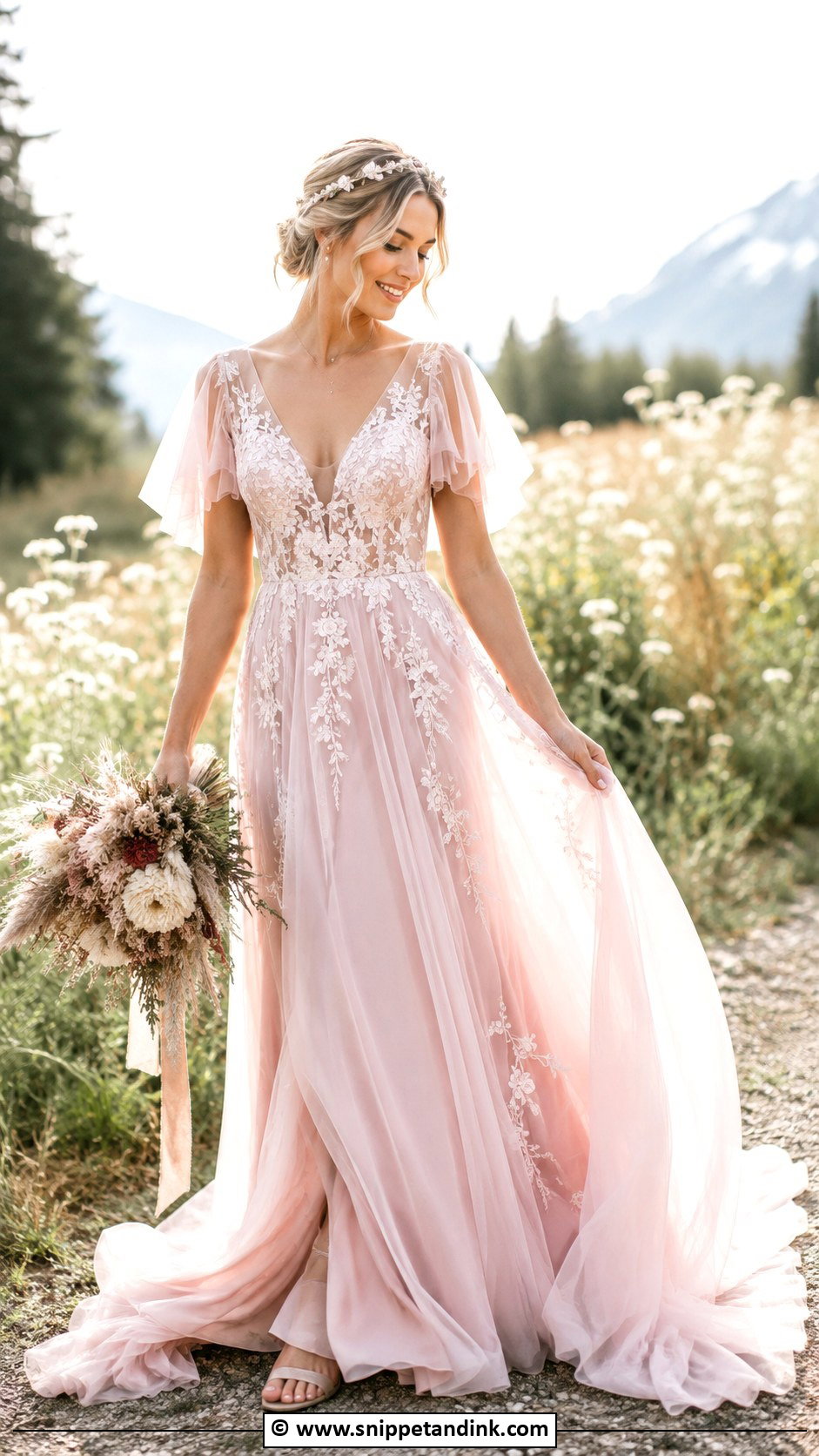 Pink Boho Wedding Dress - Snippet and Ink - 35 Pink Wedding Dress Ideas