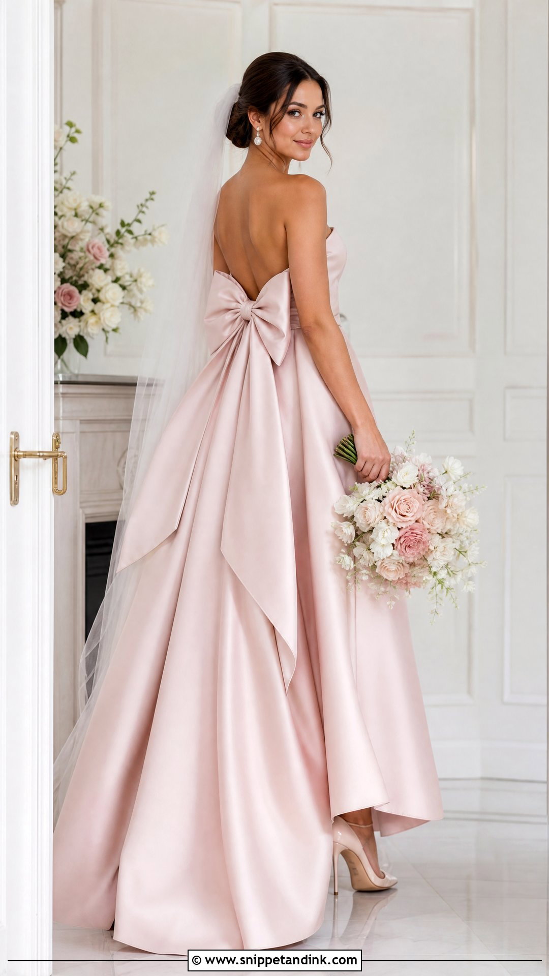 Pink Bow Bride Dress - Snippet and Ink - 25 Pink Bride Ideas