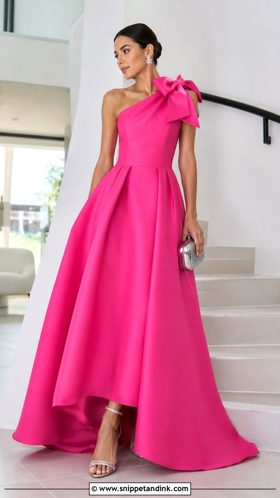 Pink Bow Shoulder Ball Gown With Rhinestone Heels - Snippet and Ink - 20 Modern Ball Gown Ideas