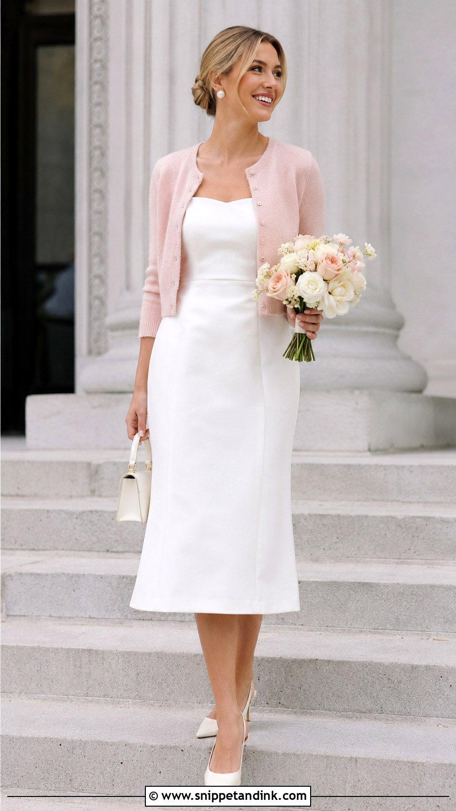 Pink Bridal Cardigan With Courthouse Wedding Dress - Snippet and Ink - 20 Bridal Cardigan Ideas