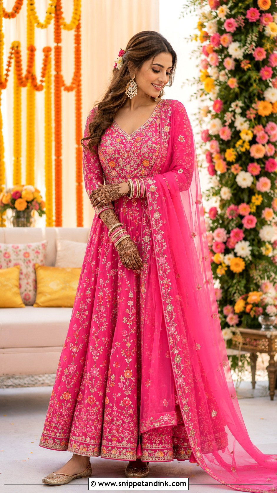 Pink Bridal Mehndi Anarkali - Snippet and Ink - 25 Bridal Mehndi Dresses