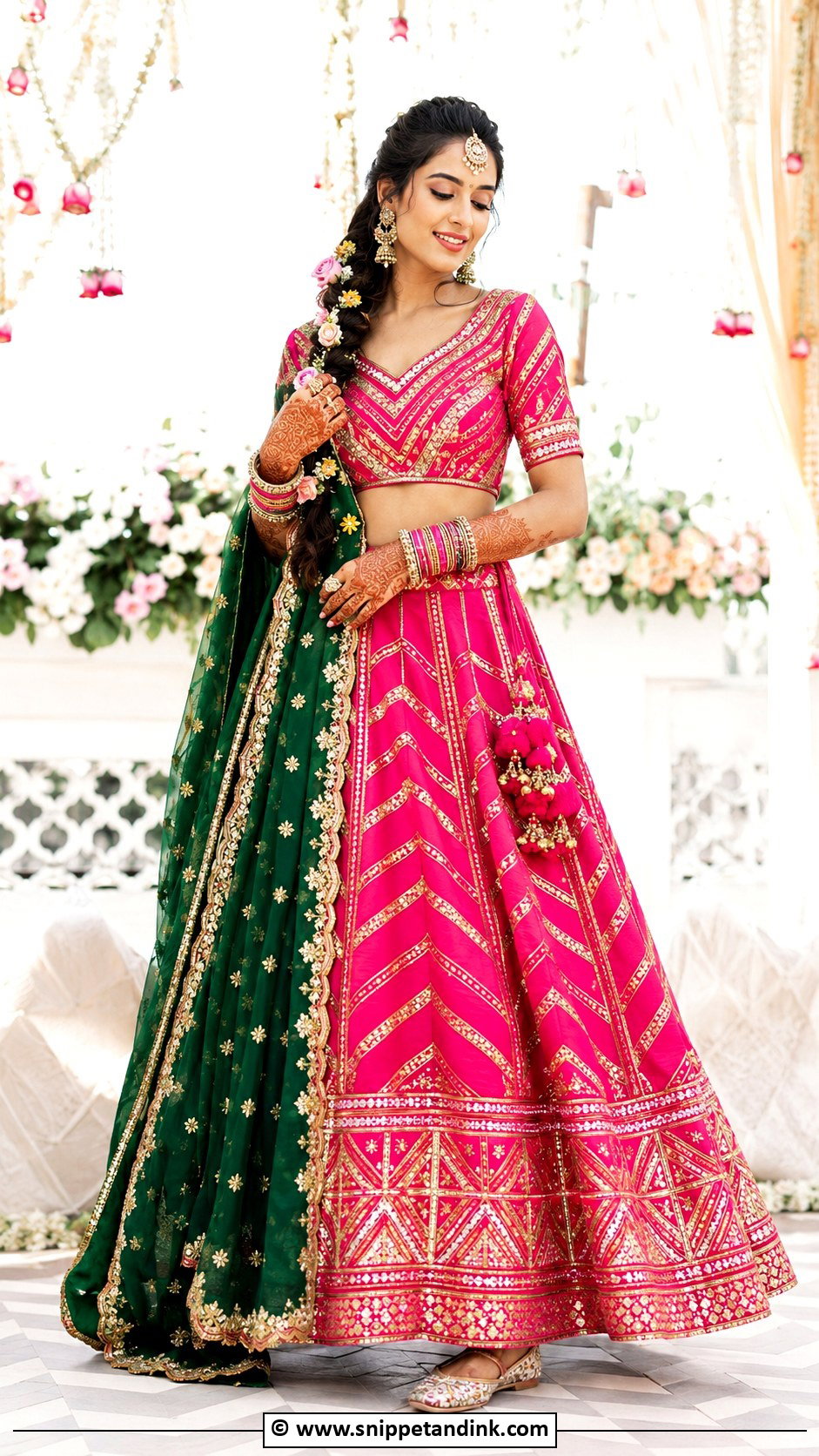 Pink Bridal Mehndi Lehenga - Snippet and Ink - 25 Indian Bridal Mehndi Outfit Ideas