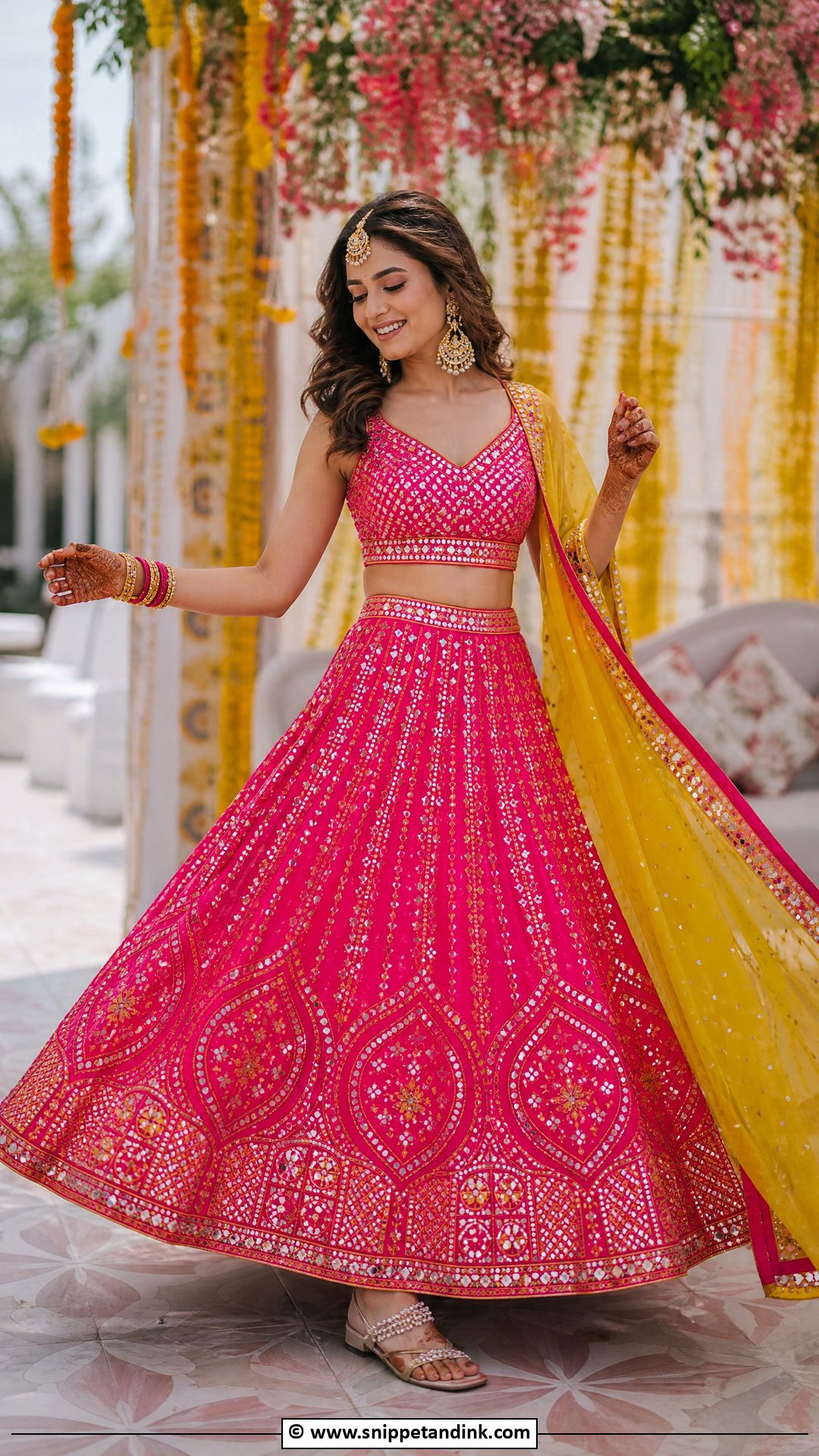 Pink Bridal Mehndi Lehenga - Snippet and Ink - 35 Bridal Mehndi Outfit Ideas