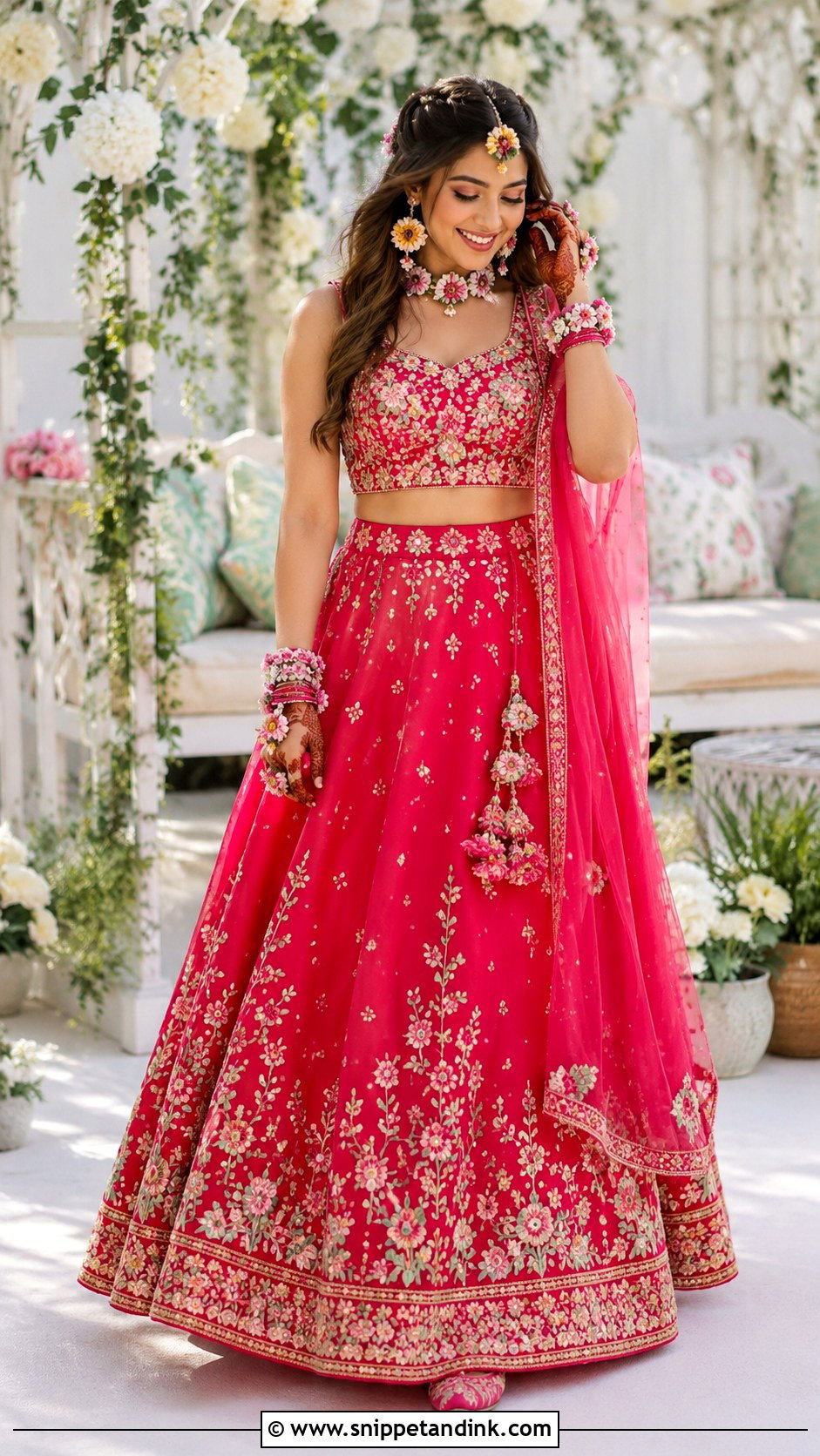 Pink Bridal Mehndi Lehenga - Snippet and Ink - 30 Bridal Mehndi Dresses Ideas