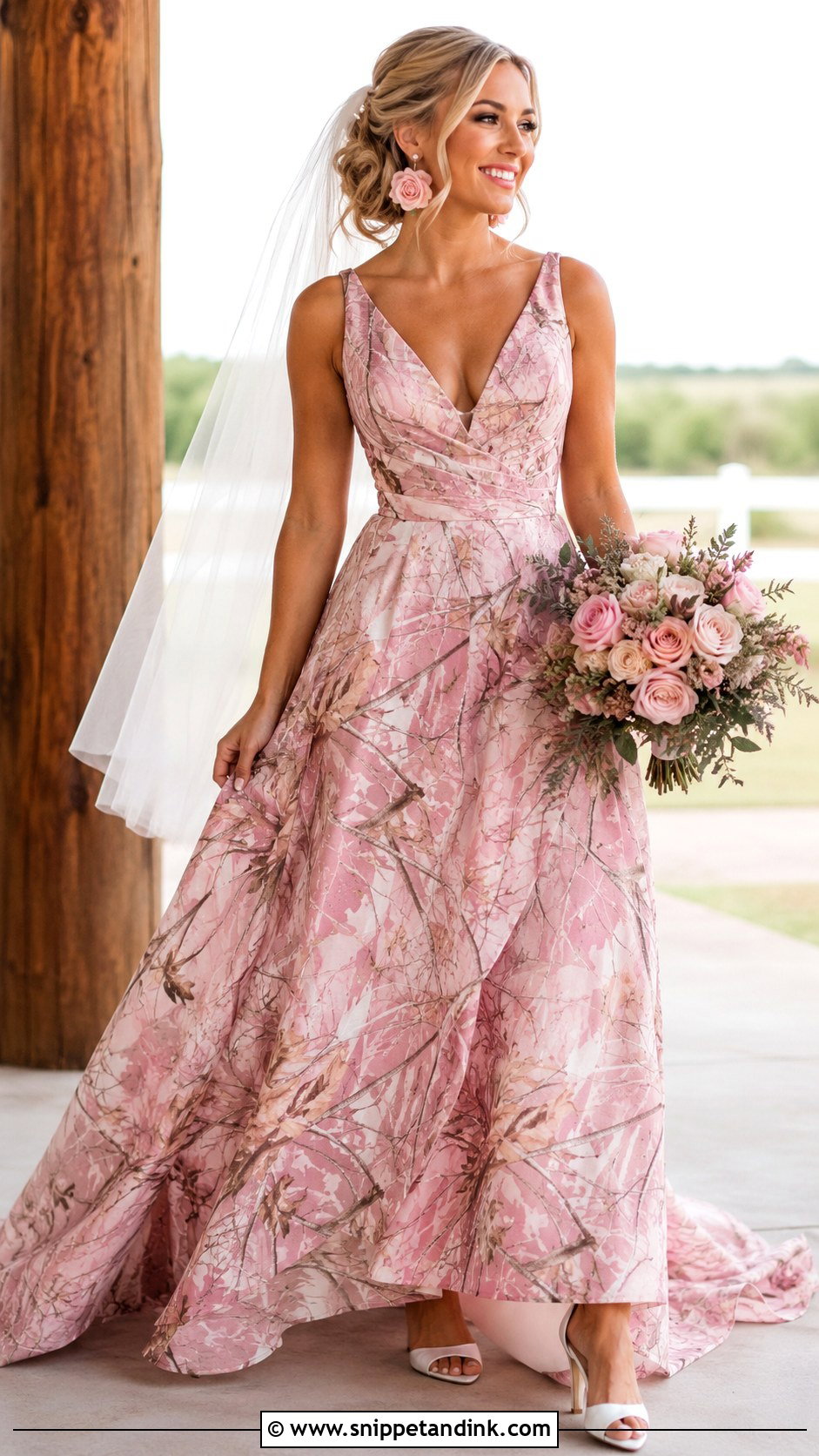Pink Camo Wedding Dress With White Heels - Snippet and Ink - 25 Camo Wedding Dress Ideas