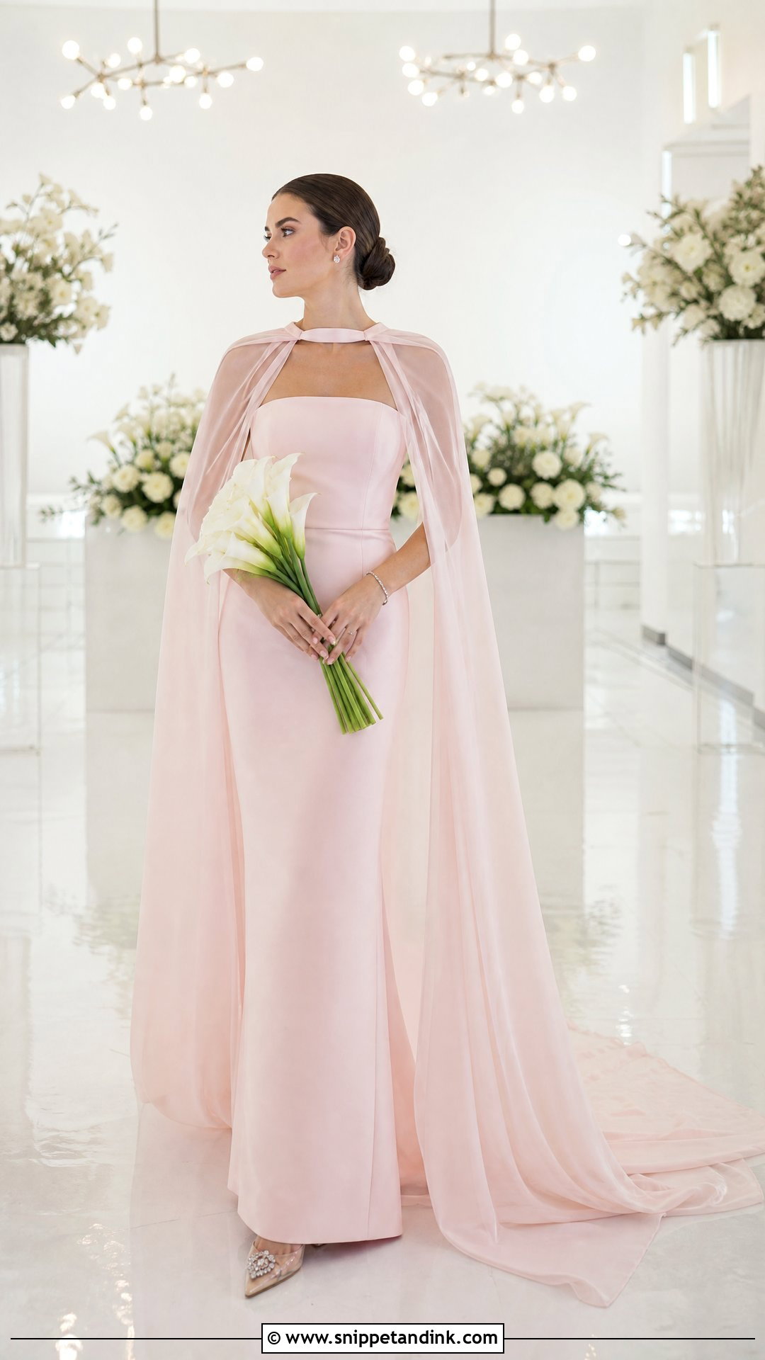 Pink Cape Bridal Gown - Snippet and Ink - 20 Pink Bridal Gown Ideas