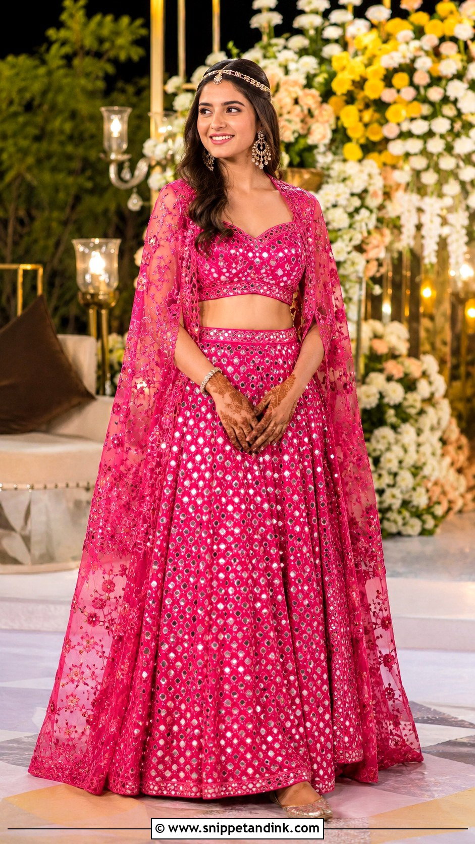 Pink Cape Lehenga For Mehendi - Snippet and Ink - 20 Mehendi Function Outfit Brides Ideas