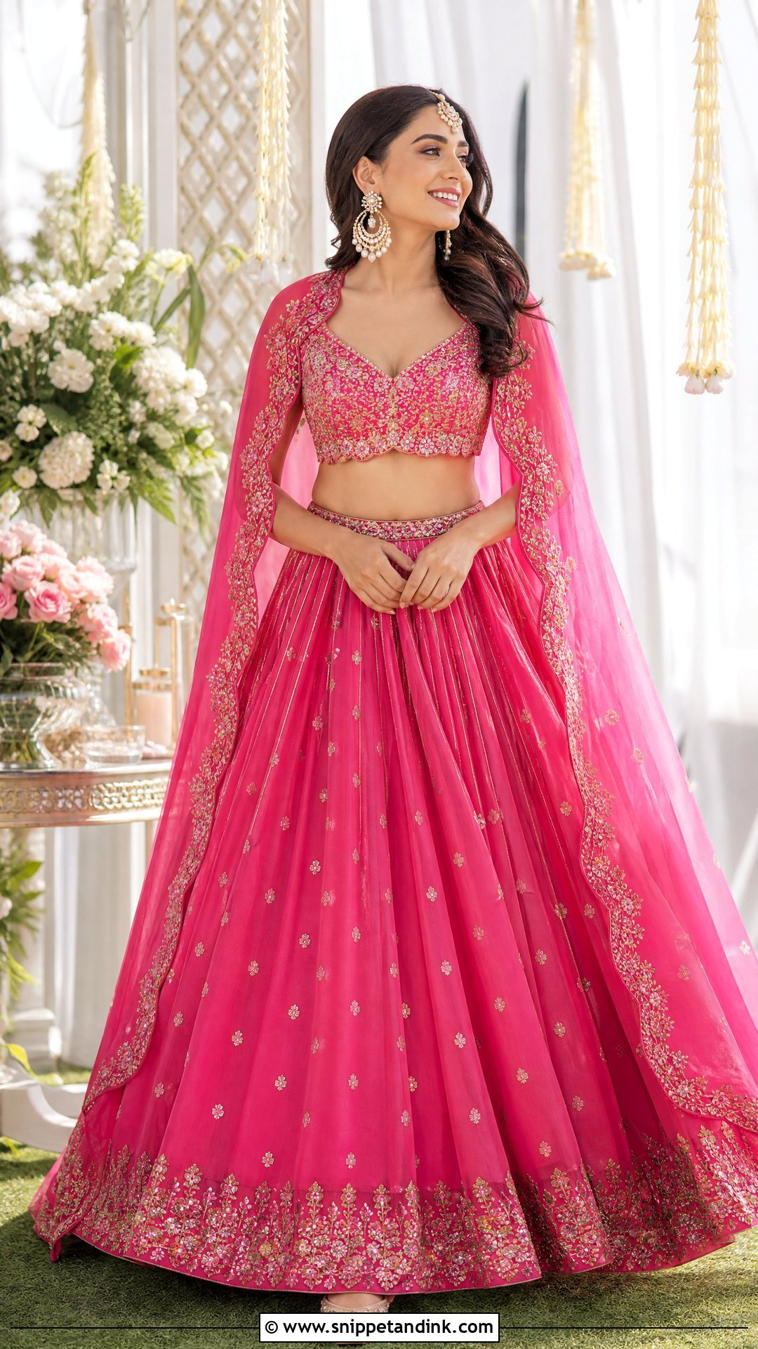 Pink Cape Lehenga Mehendi Outfit - Snippet and Ink - 20 Indian Bridal Mehendi Outfits