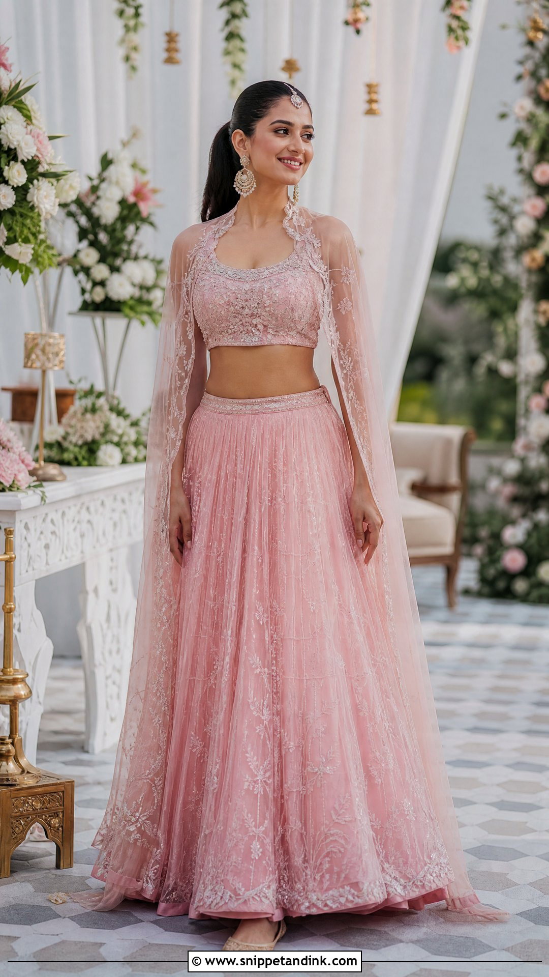 Pink Cape Lehenga for Haldi - Snippet and Ink - 20 Pink Outfit for Haldi Ideas