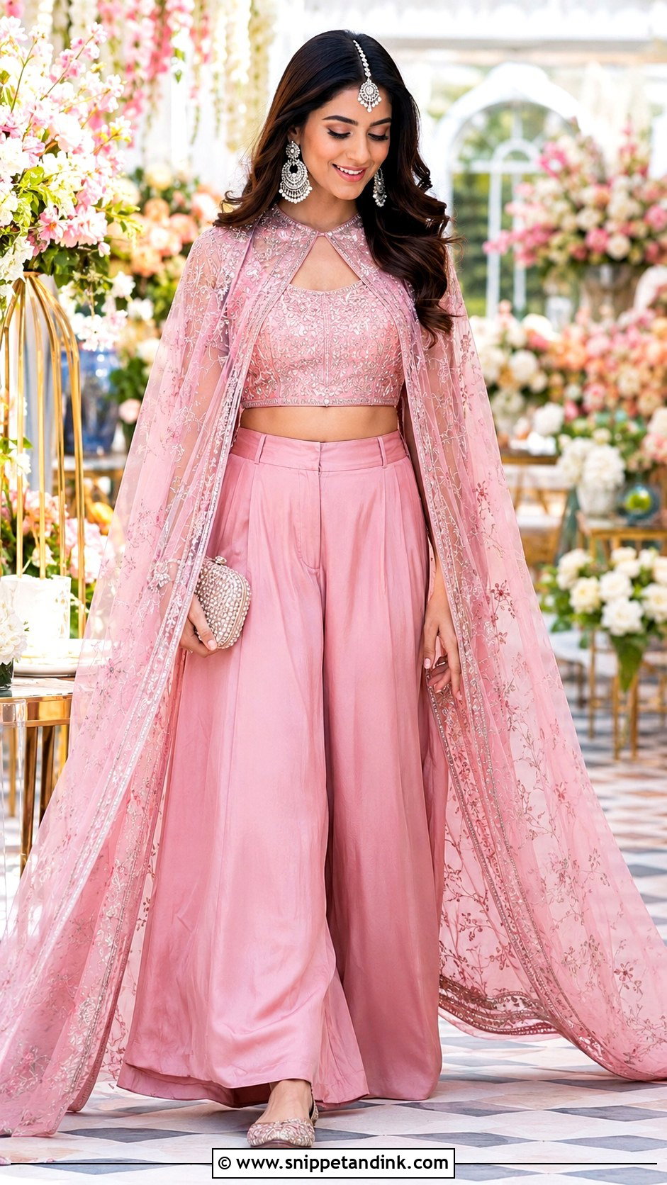 Pink Cape Palazzo Mehndi Outfit - Snippet and Ink - 20 Mehandi Function Dresses Mehndi Outfit