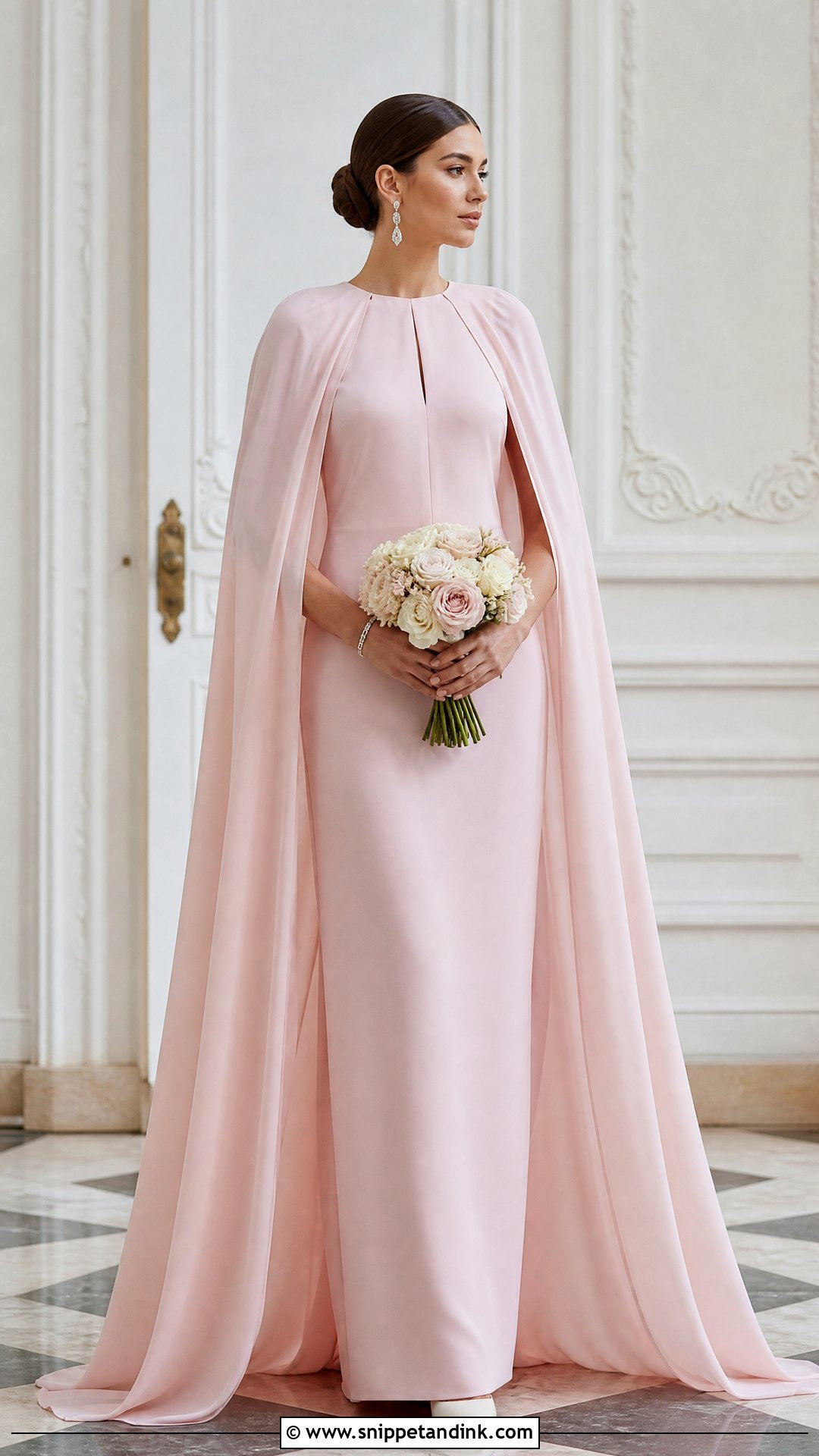 Pink Cape Sleeve Bride Dress - Snippet and Ink - 20 Pink Bride Dress Ideas