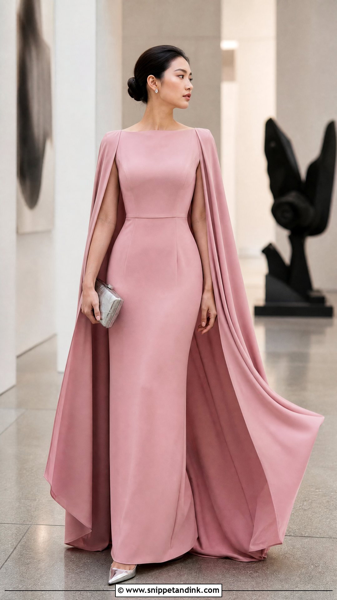 Pink Cape Sleeve Gown - Snippet and Ink - 25 Pink Gown Ideas
