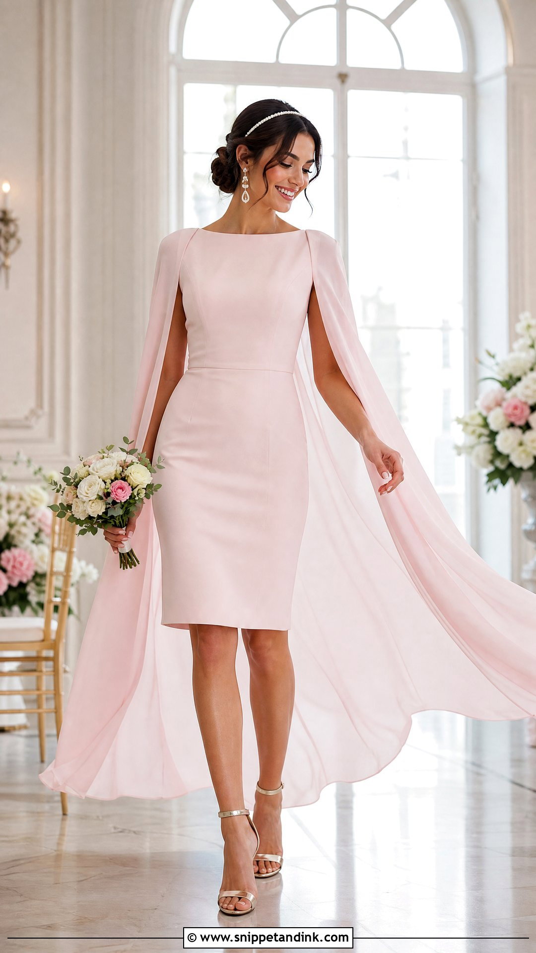 Pink Cape Sleeve Short Wedding Dress - Snippet and Ink - 20 Short Pink Wedding Dress Ideas
