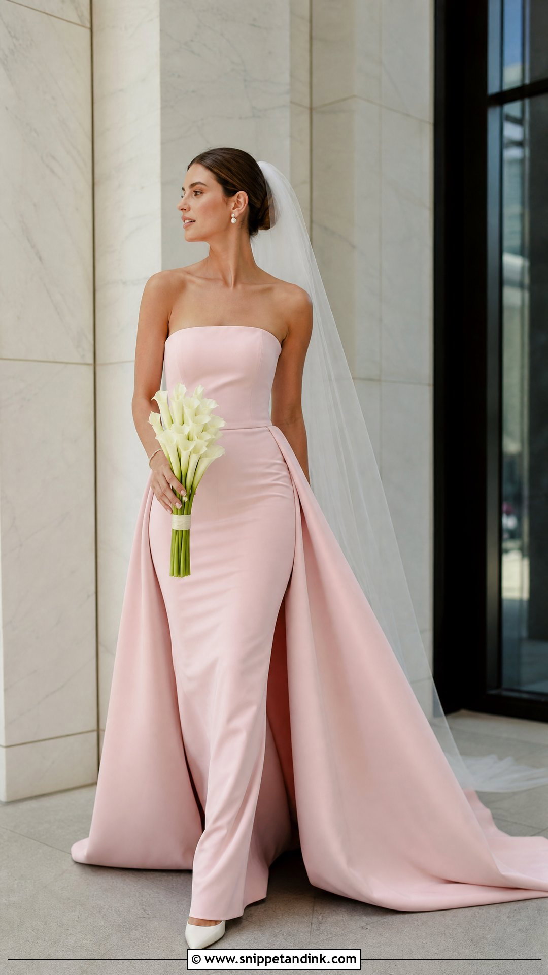 Pink Column Bride Dress With Detachable Train - Snippet and Ink - 20 Pink Bride Dress Ideas