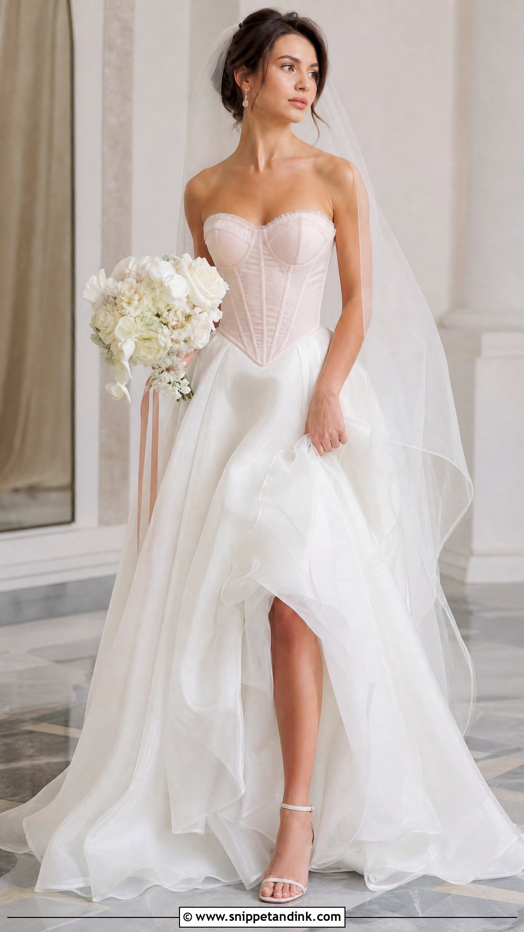 Pink Corset and White Organza Wedding Dress - Snippet and Ink - 20 Pink White Wedding Dress Ideas