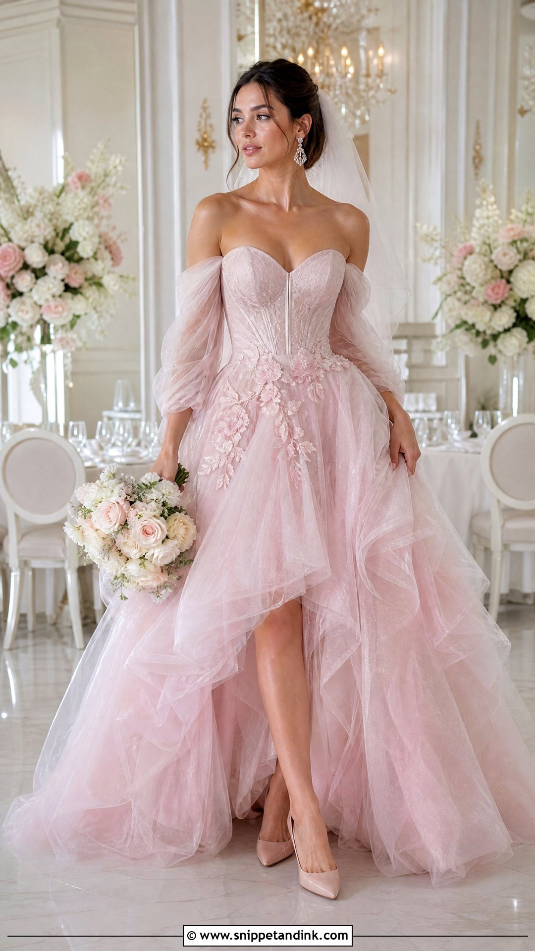 Pink Detachable Sleeve Princess Wedding Dress - Snippet and Ink - 20 Princess Wedding Dresses Pink