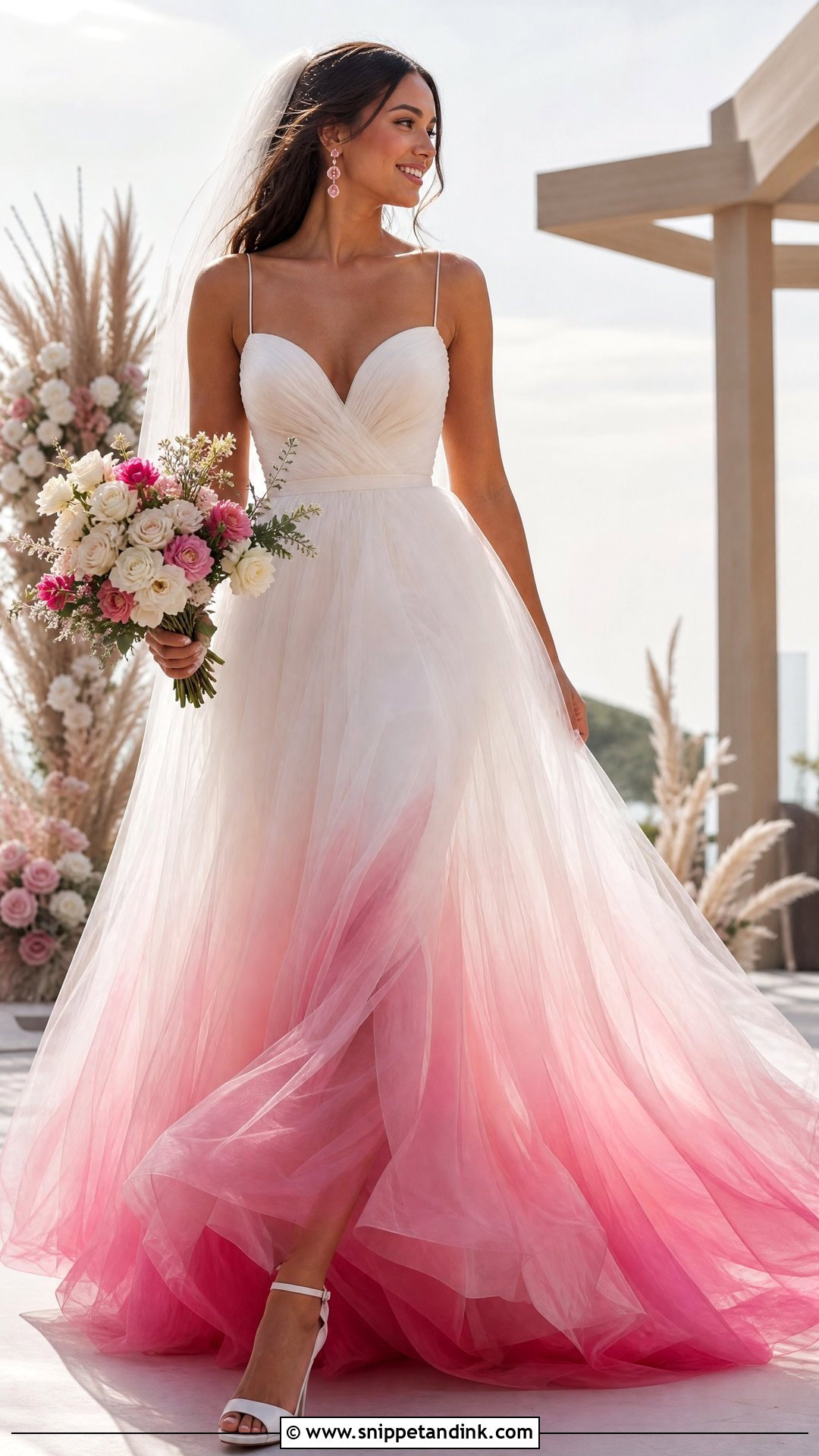 Pink Dip Dye Wedding Dress - Snippet and Ink - 20 Pop of Color Wedding Dress Ideas