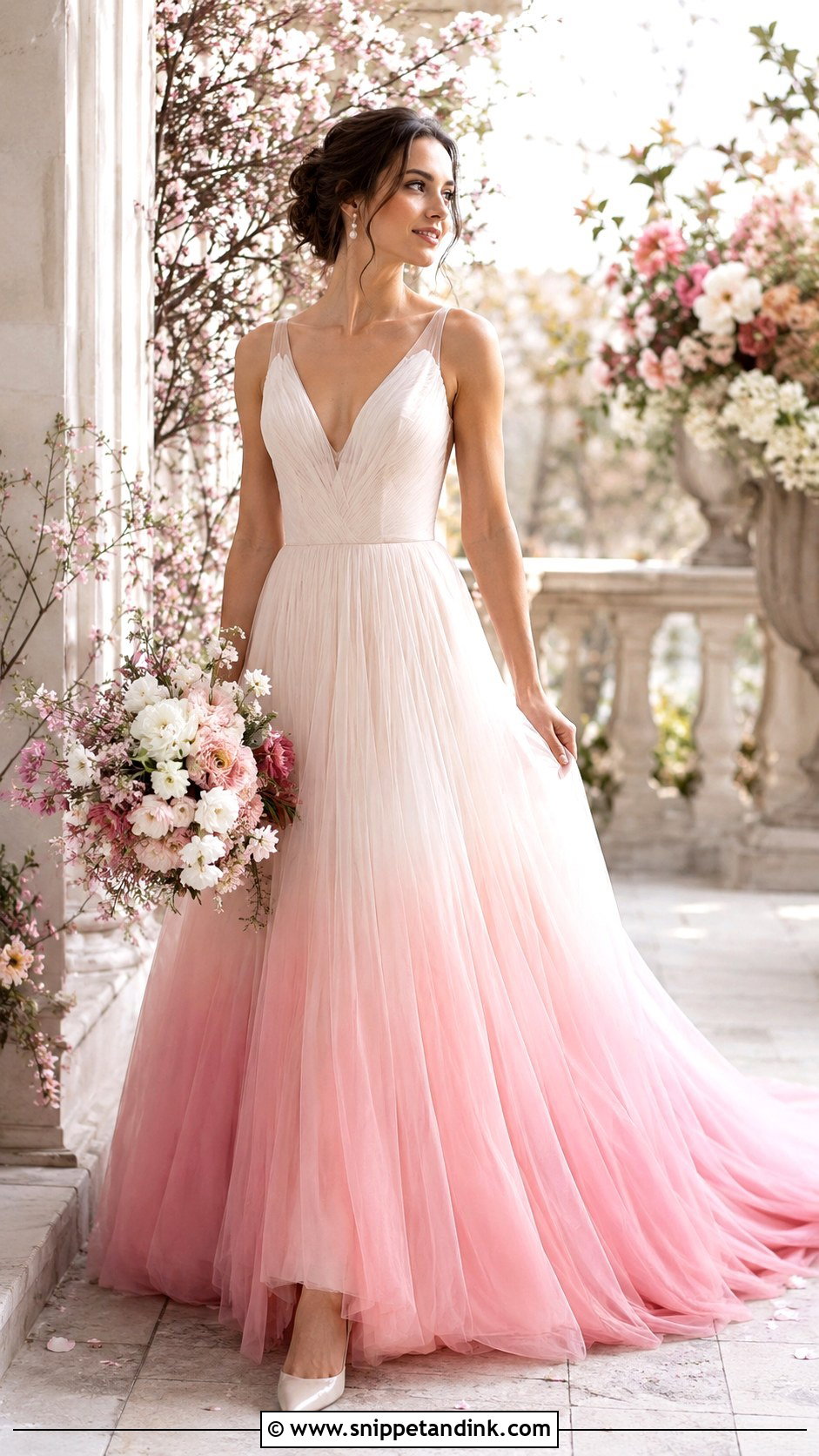Pink Dip Dye Wedding Dress - Snippet and Ink - 20 Dip Dye Wedding Dress Ideas