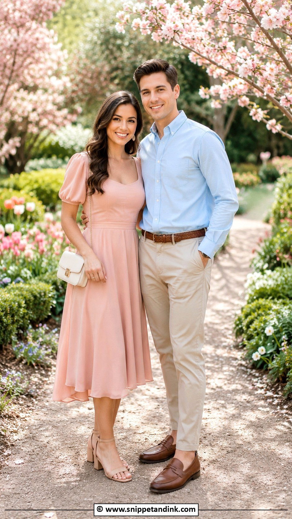 Pink Dress And Blue Shirt Couple Photoshoot Outfit - Snippet and Ink - 30 Couple Photoshoot Outfits