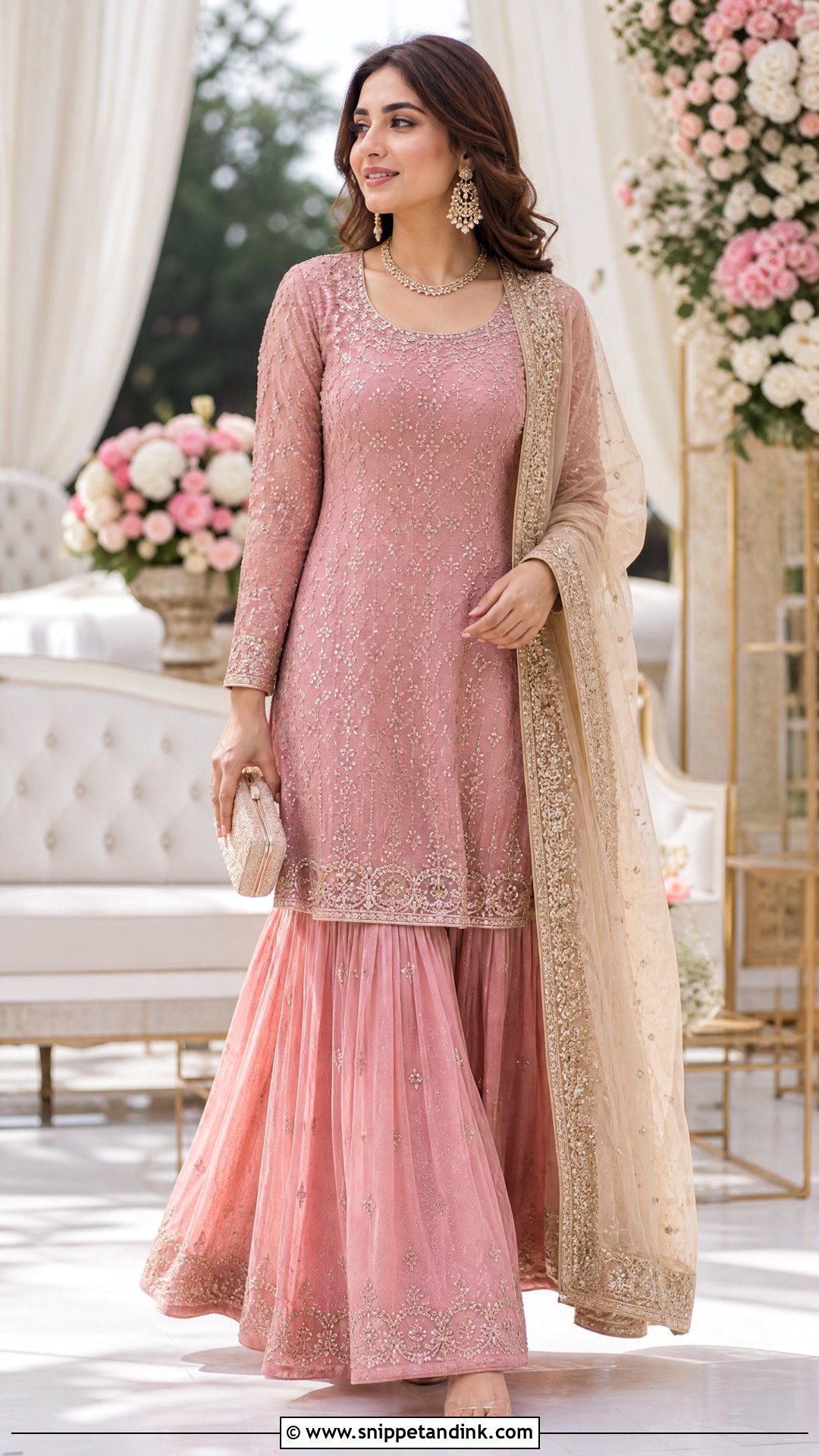 Pink Embroidered Sharara Suit - Snippet and Ink - 25 Heavy Sharara Suits for Wedding