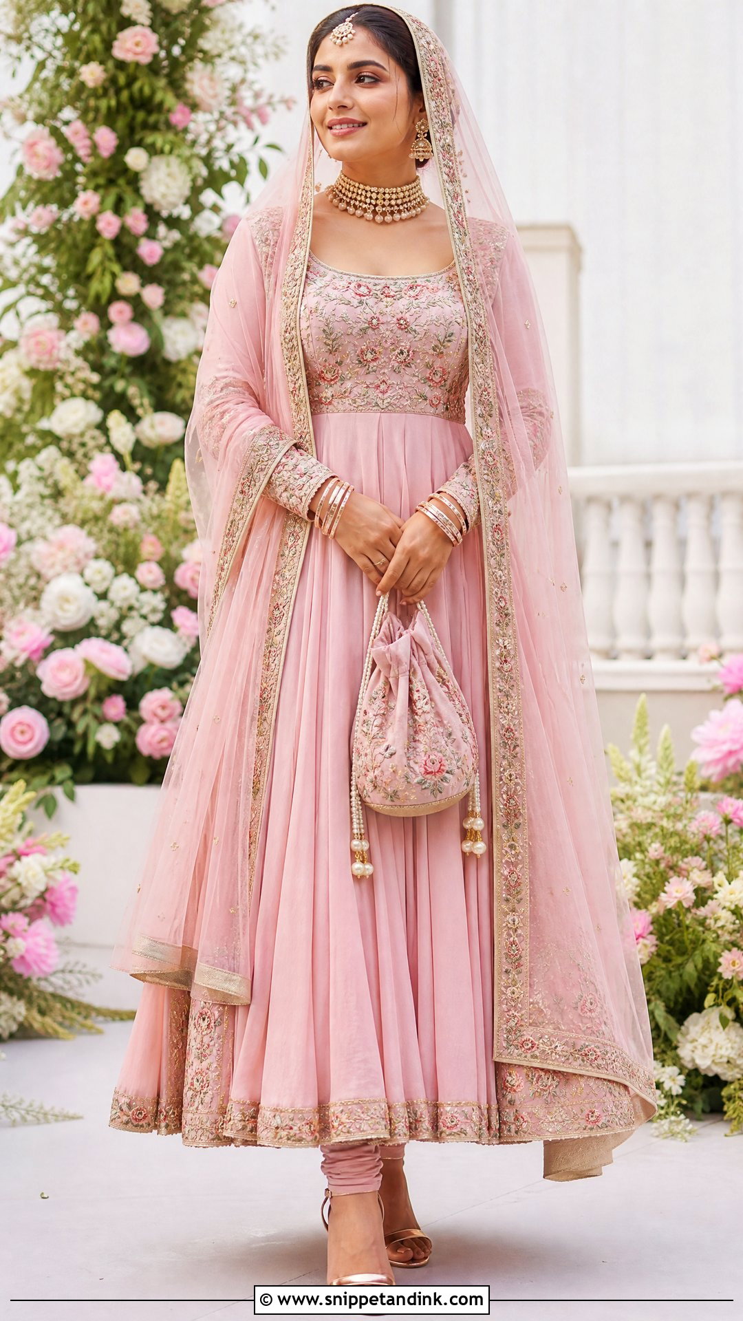 Pink Floor Length Anarkali Bridal Suit - Snippet and Ink - 20 Indian Bridal Suits for Women