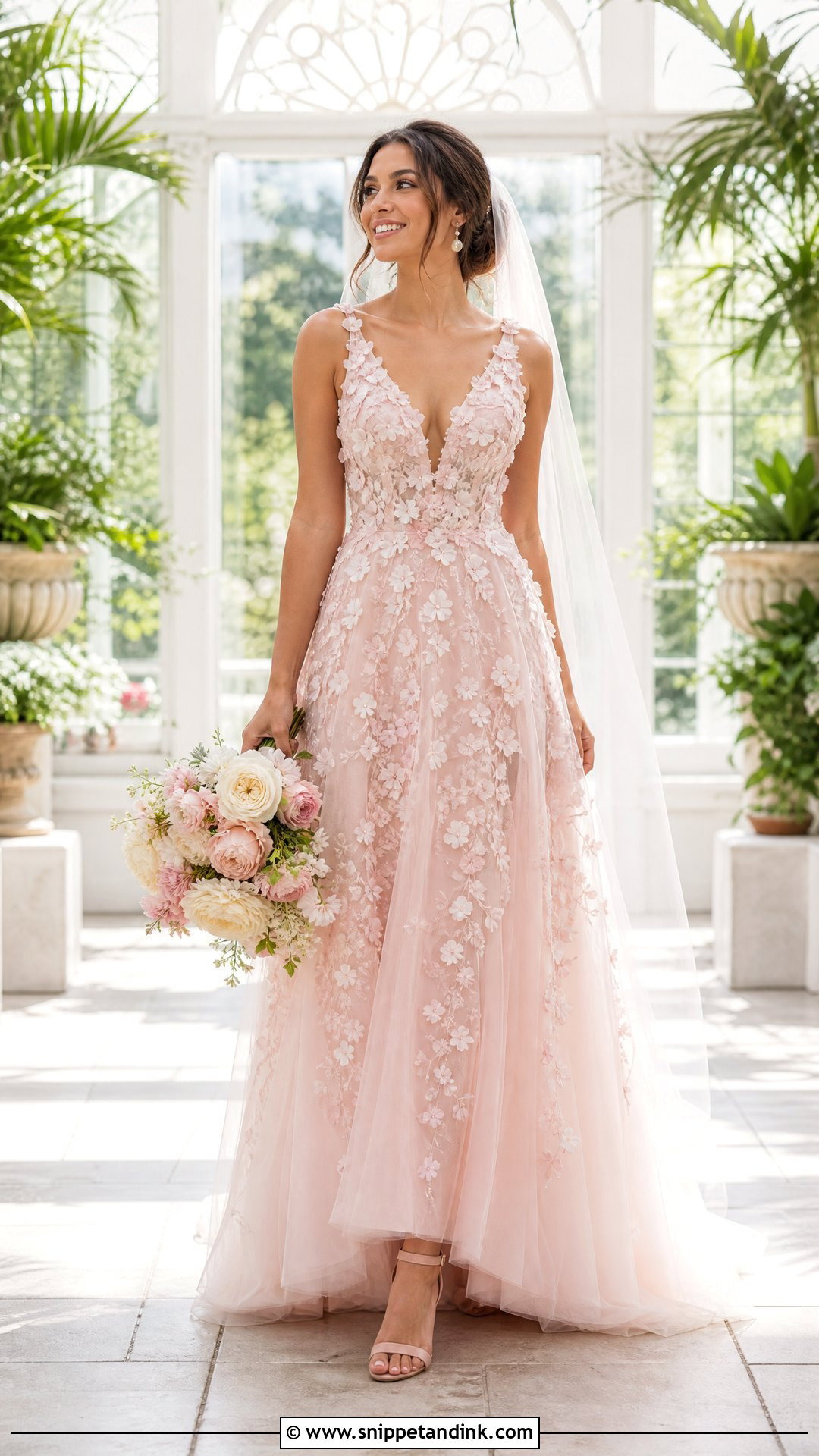 Pink Floral Applique Bride Dress - Snippet and Ink - 20 Pink Bride Dress Ideas