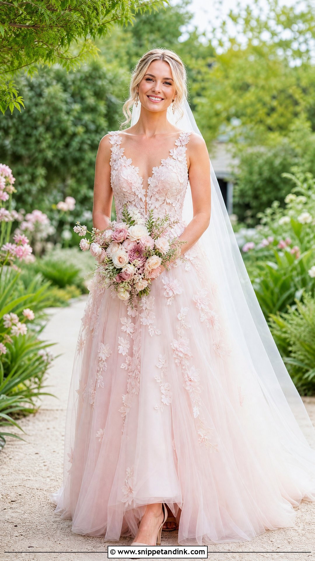Pink Floral Applique Bride - Snippet and Ink - 25 Pink Bride Ideas