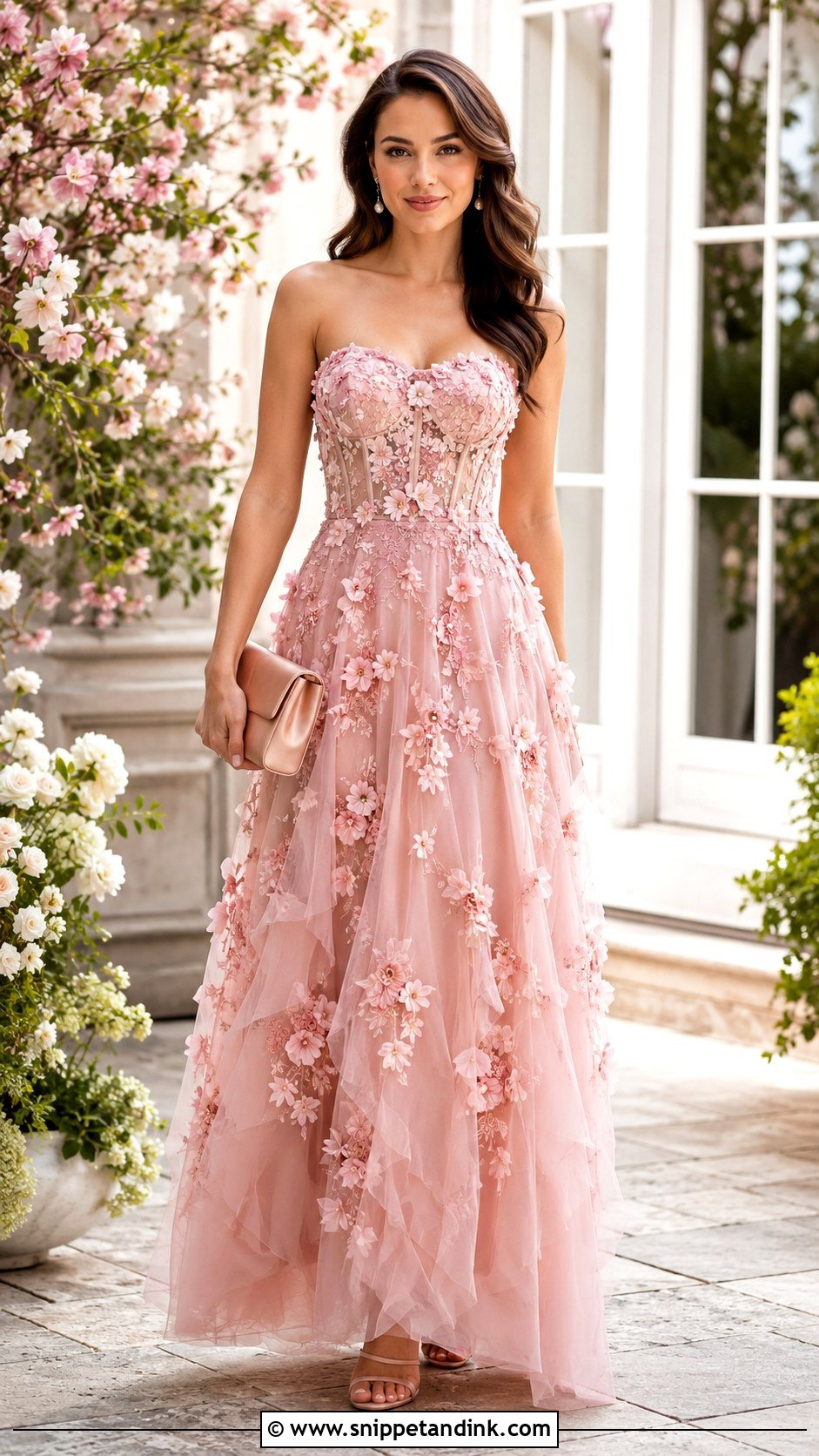 Pink Floral Applique Gown - Snippet and Ink - 25 Fairytale Gowns