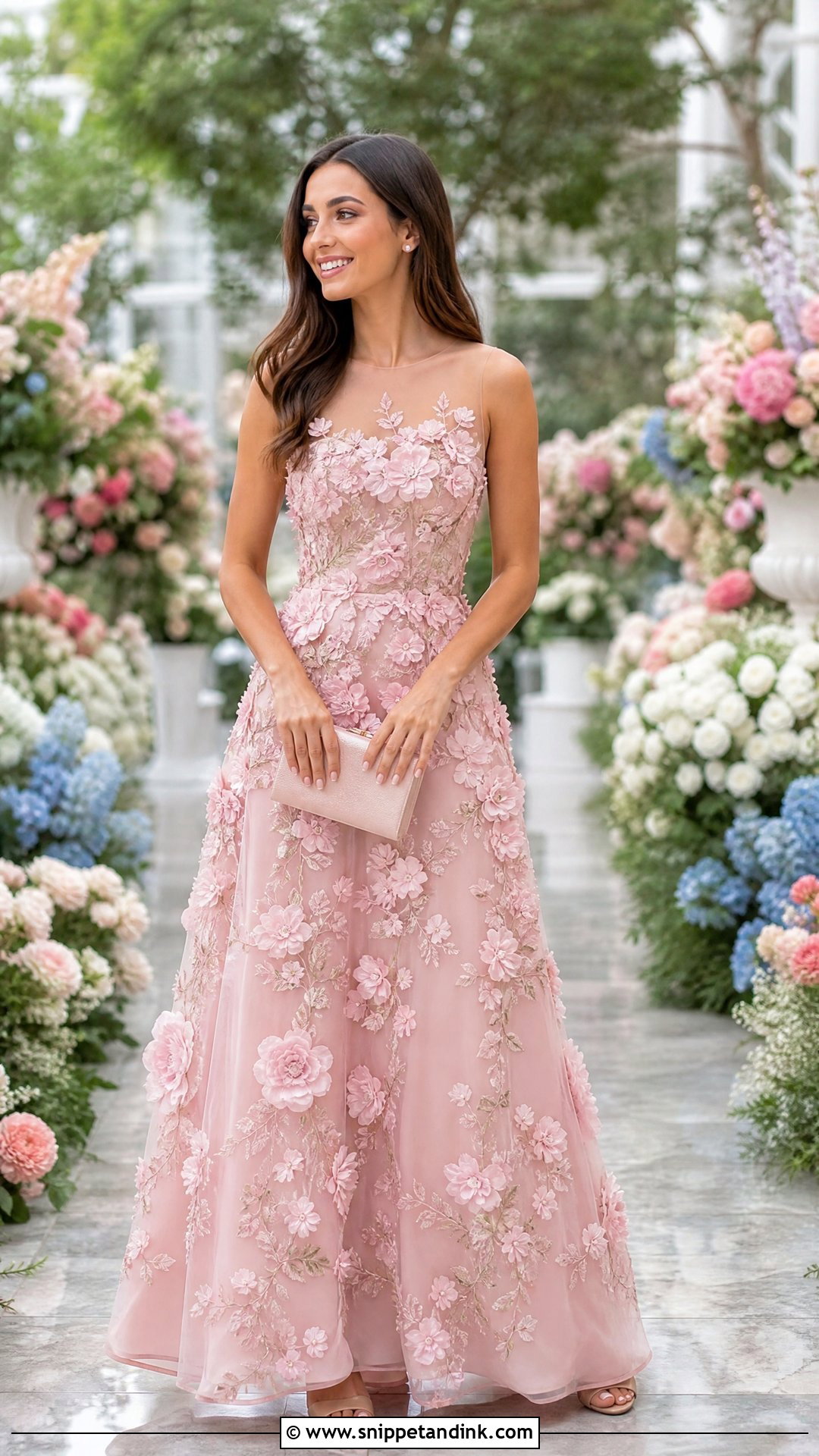 Pink Floral Applique Gown - Snippet and Ink - 25 Pink Gown Ideas