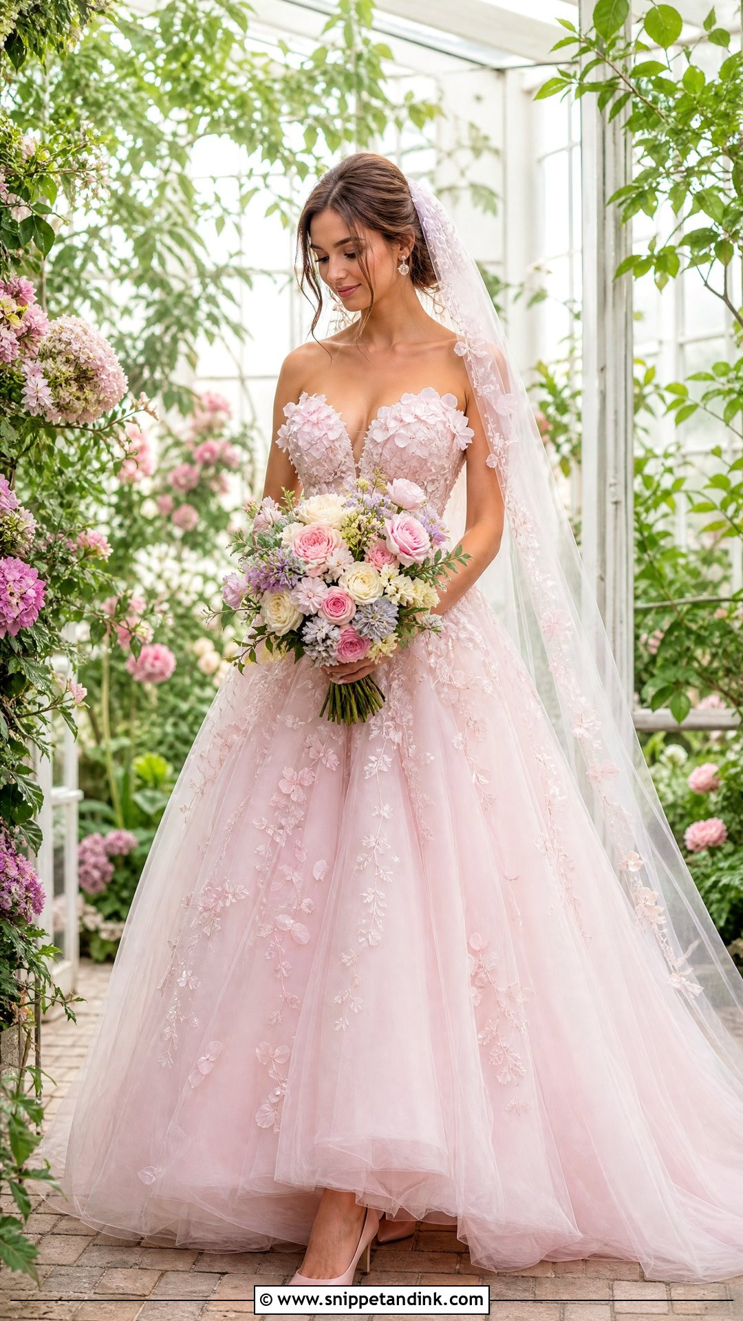 Pink Floral Applique Princess Wedding Dress - Snippet and Ink - 20 Princess Wedding Dresses Pink