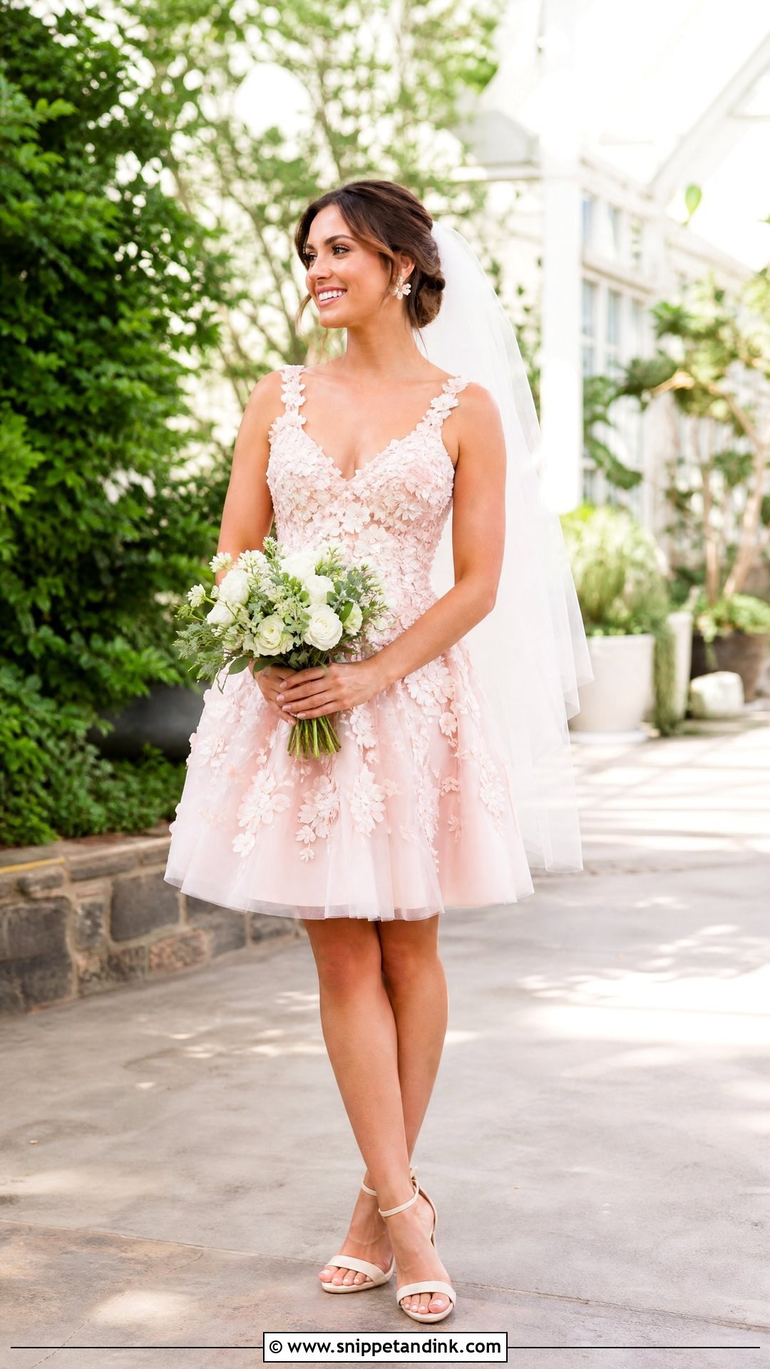 Pink Floral Applique Short Wedding Dress - Snippet and Ink - 20 Short Pink Wedding Dress Ideas