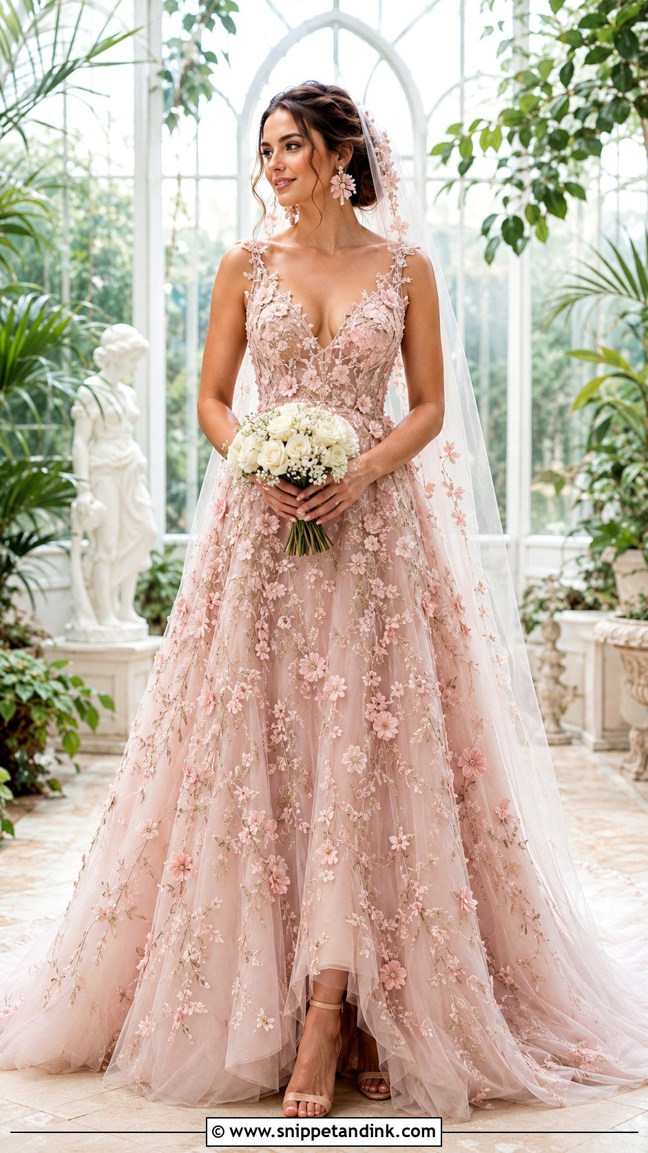 Pink Floral Embroidered Bridal Gown - Snippet and Ink - 20 Pink Bridal Ideas