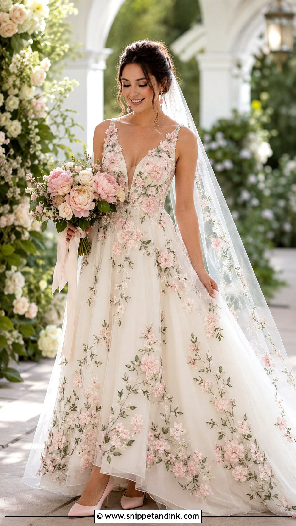 Pink Floral Embroidered Bride - Snippet and Ink - 20 Colorful Bride Ideas