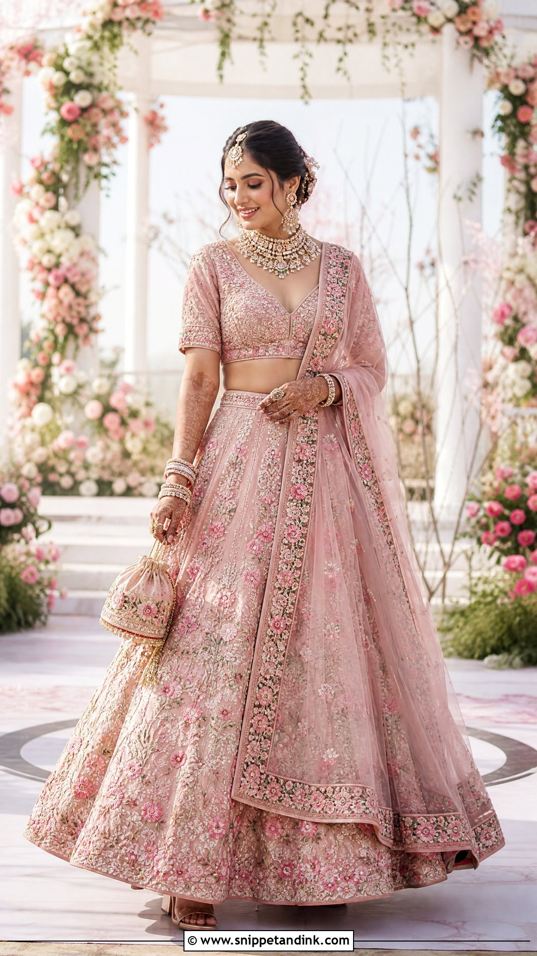 Pink Floral Indian Bridal Lehenga - Snippet and Ink - 20 Indian Bride Wedding Dress Ideas
