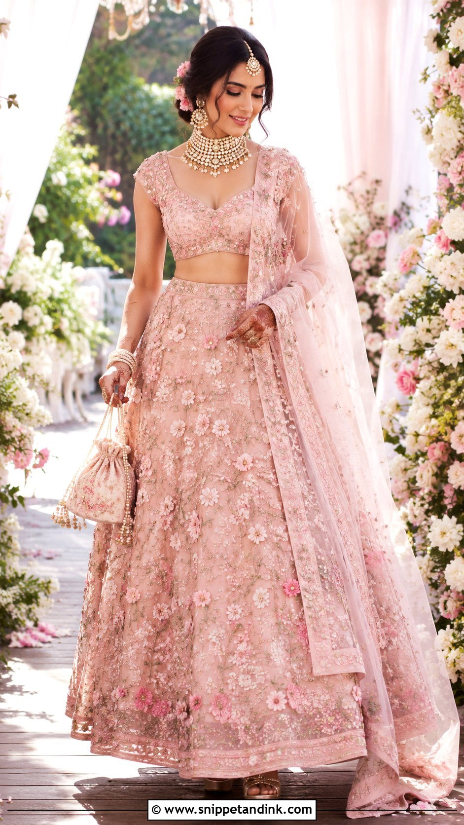 Pink Floral Indian Bridal Lehenga - Snippet and Ink - 20 Indian Wedding Outfits for Bride