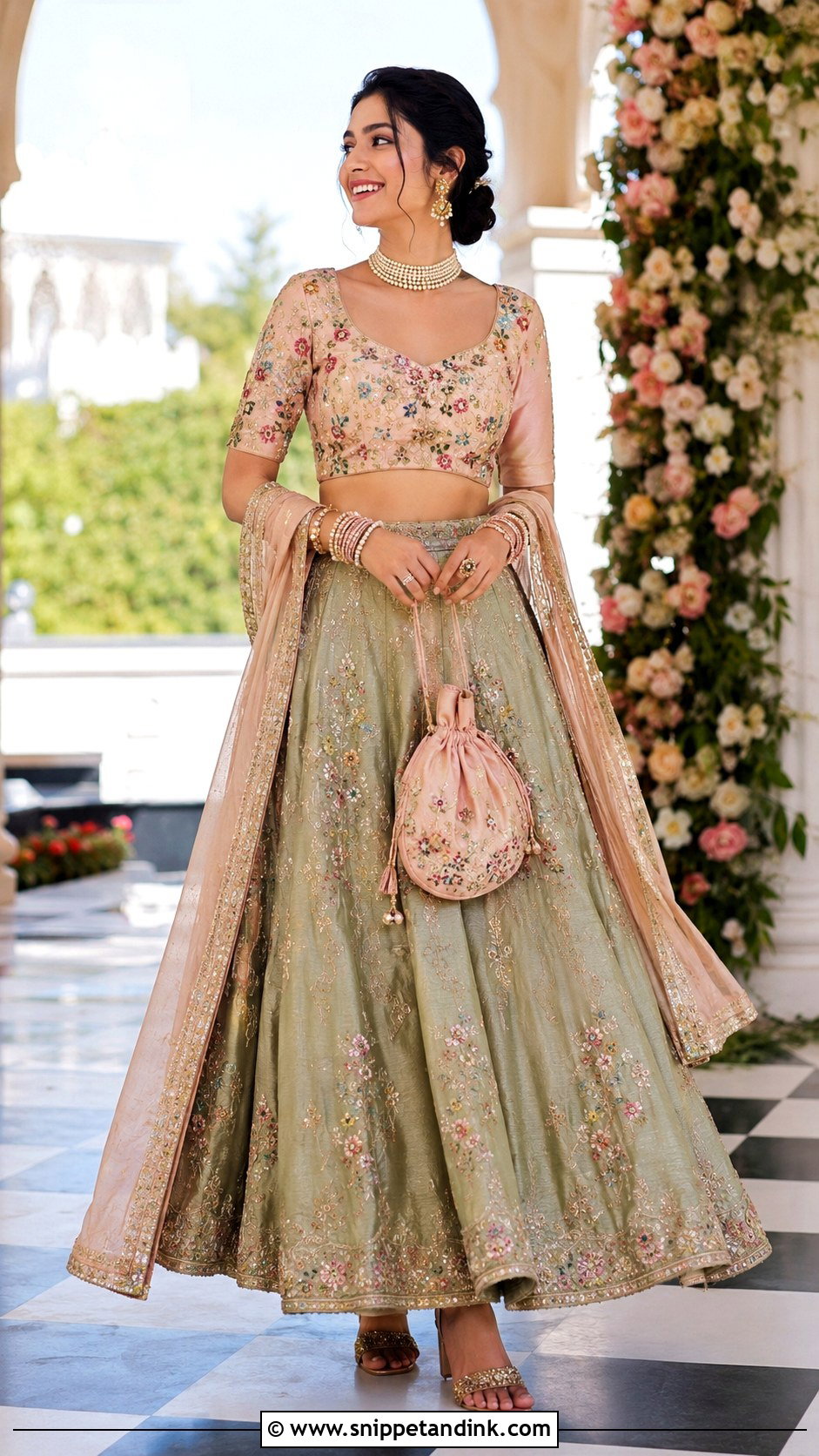 Pink Floral Maggam Work Bridal Blouse - Snippet and Ink - 20 Bride Maggam Work Blouses Ideas