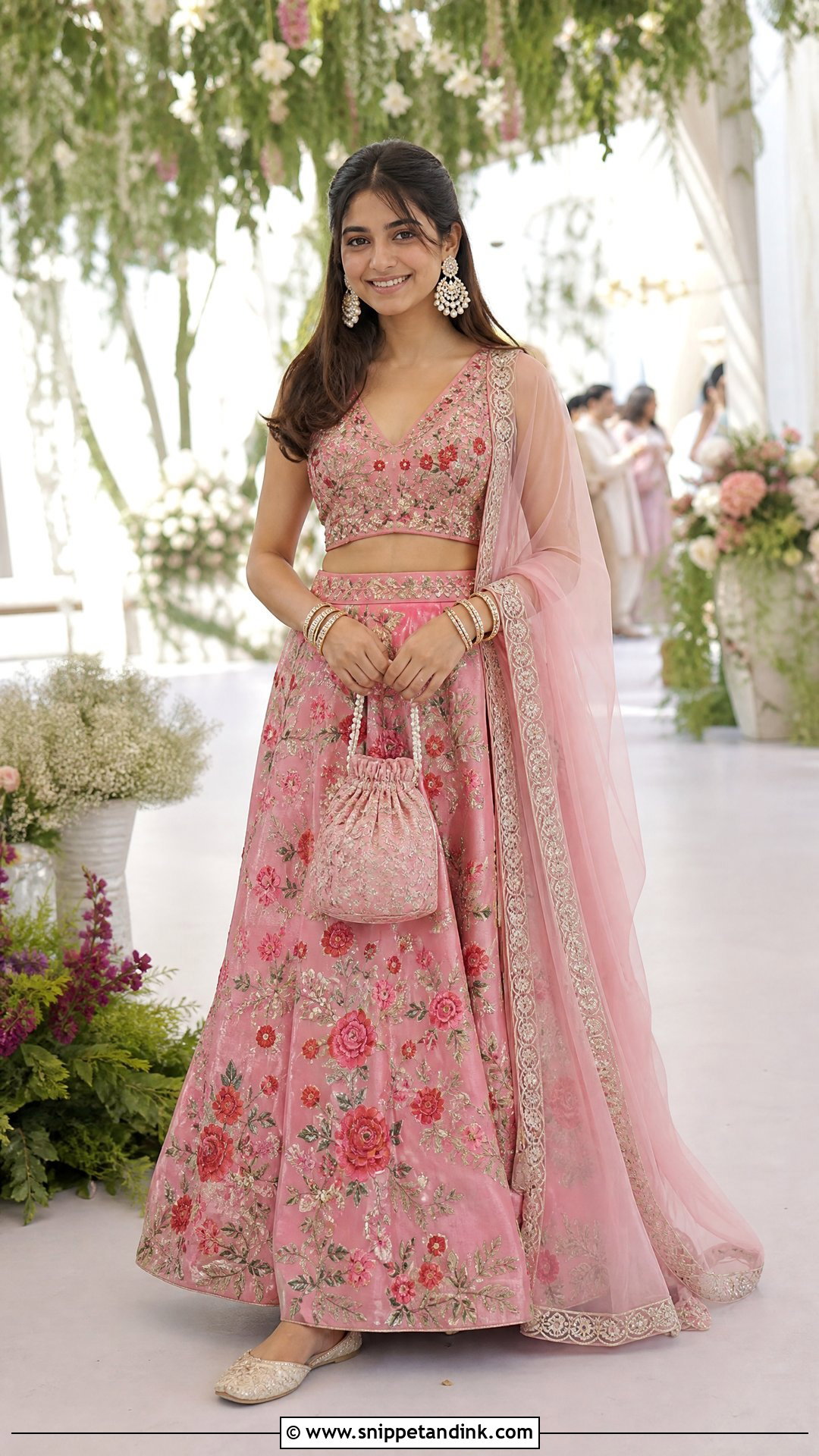 Pink Floral Wedding Garba Lehenga - Snippet and Ink - 20 Wedding Garba Outfit Ideas