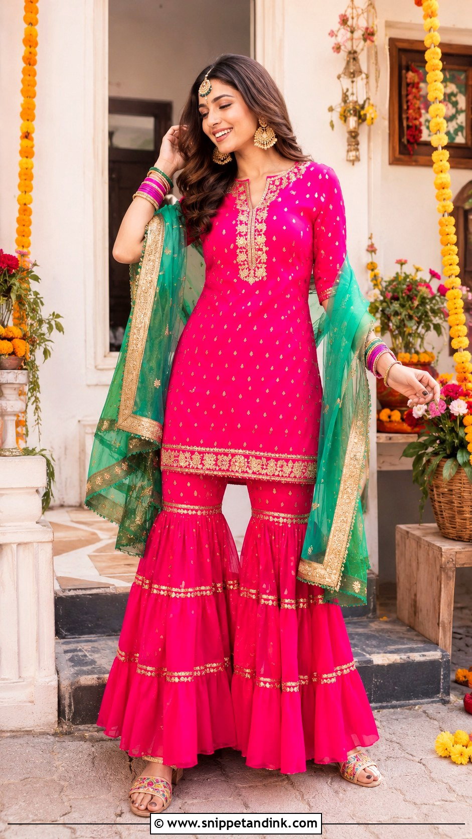 Pink Gharara Mehendi Outfit - Snippet and Ink - 20 Mehendi Ceremony Outfit Ideas
