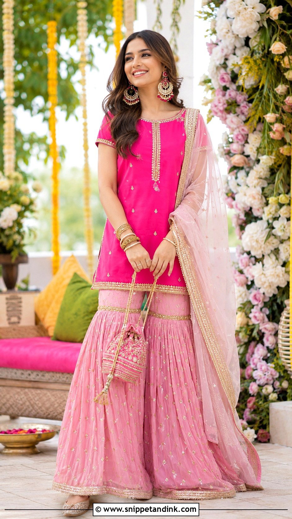 Pink Gharara Mehendi Outfit - Snippet and Ink - 30 Mehendi Dress Outfits
