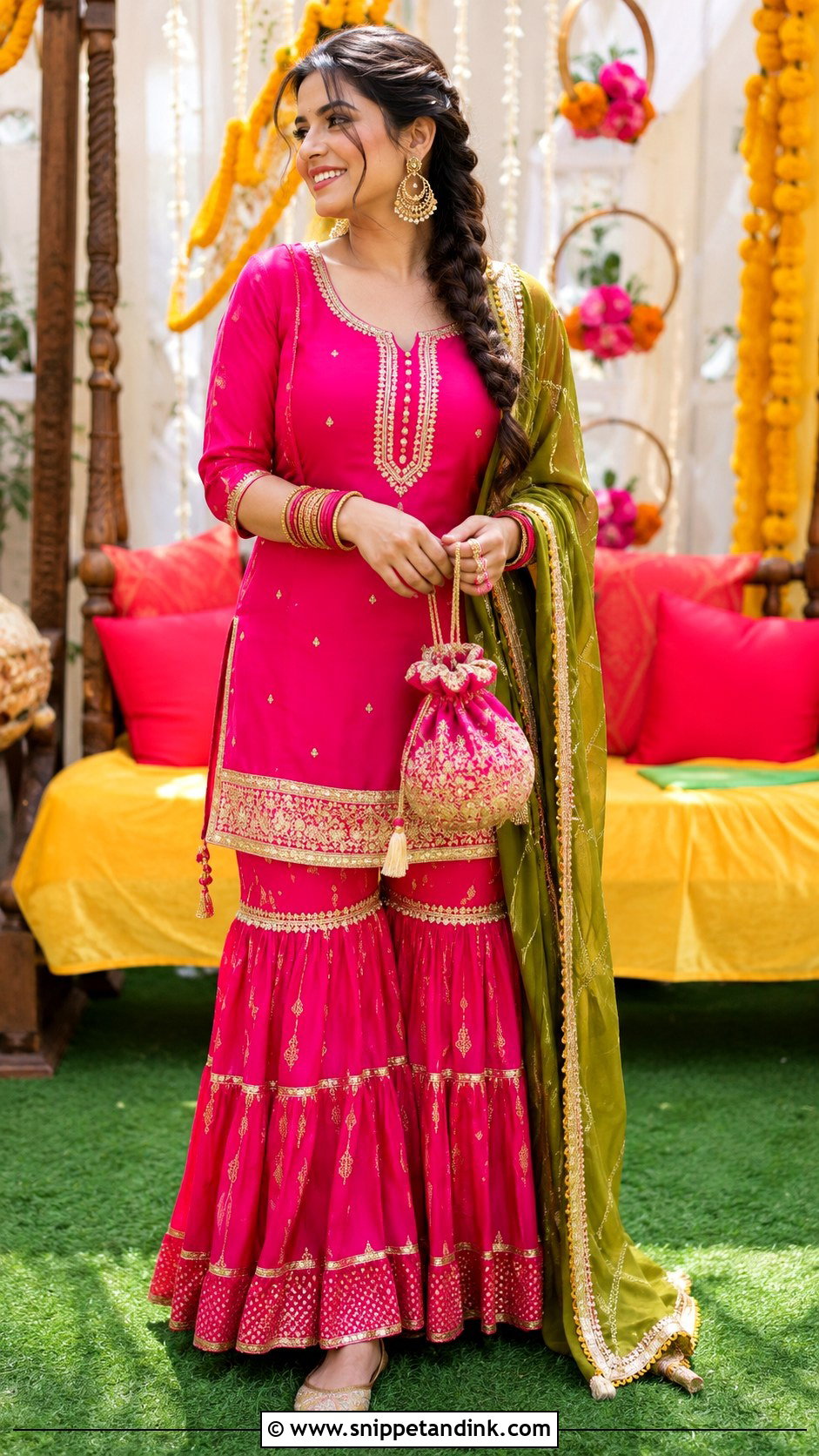 Pink Gharara Mehndi Bhabhi Look - Snippet and Ink - 20 Bhabhi Look in Wedding Ideas