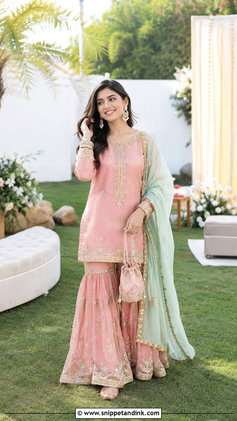 Pink Gharara Mehndi Dress - Snippet and Ink - 20 Mehndi Event Dresses