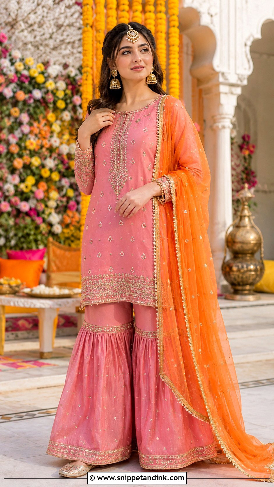 Pink Gharara Mehndi Outfit - Snippet and Ink - 20 Mehndi Day Outfits