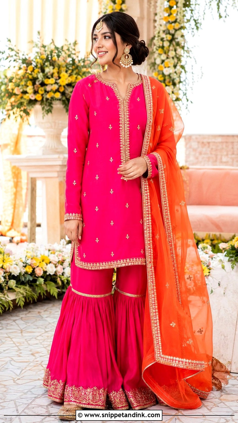 Pink Gharara Mehndi Outfit - Snippet and Ink - 20 Mehndi Ceremony Outfit for Sister Ideas
