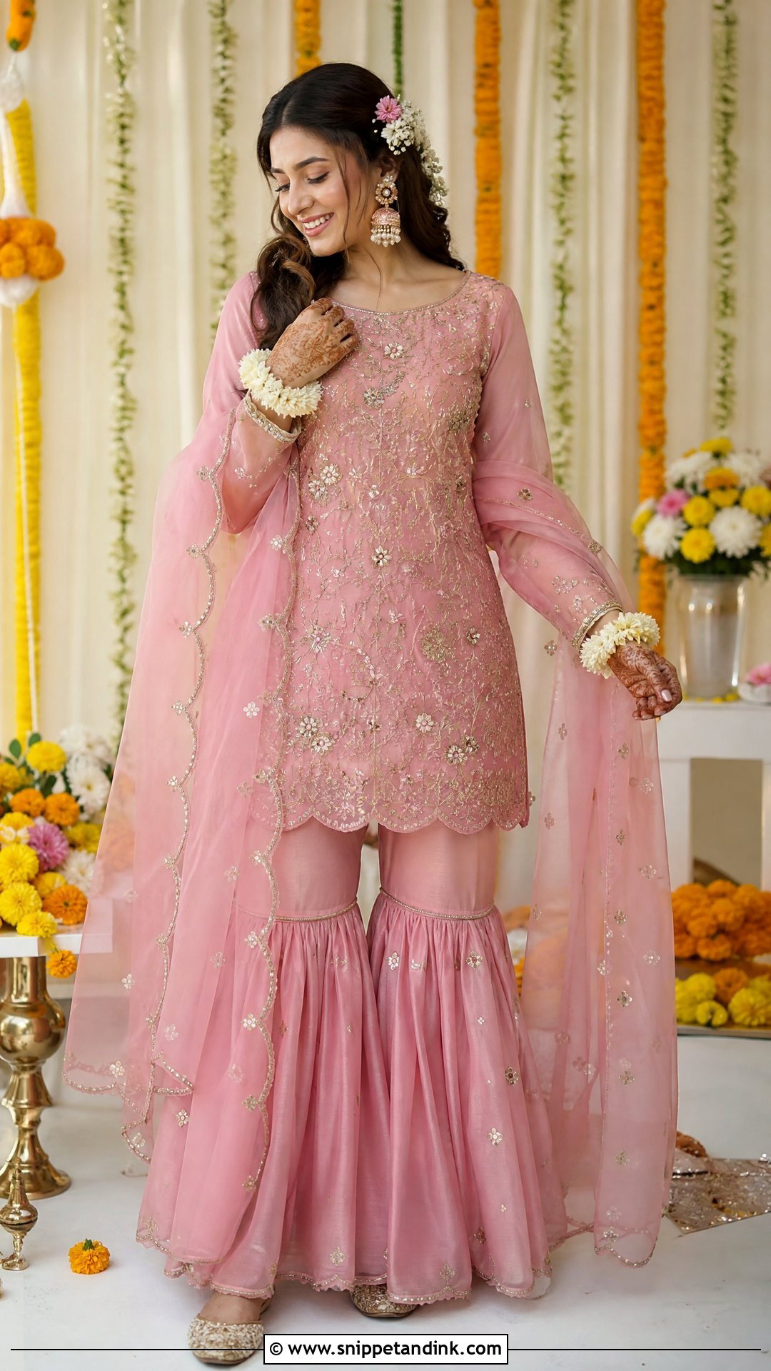 Pink Gharara Set For Mehendi Bride - Snippet and Ink - 25 Simple Mehendi Outfits for Bride